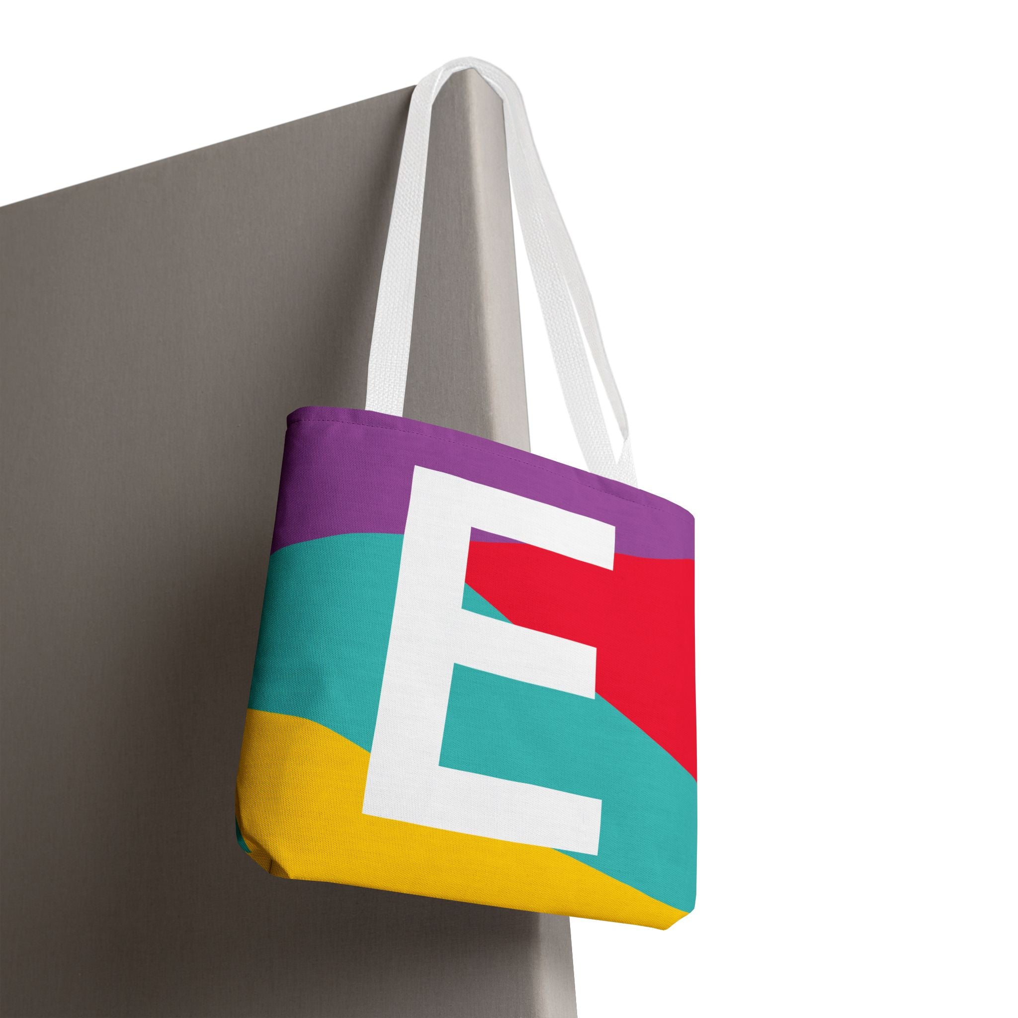 Monogram 'E' Colorblock Tote Bag — Personalized Initial E Shoulder Tote