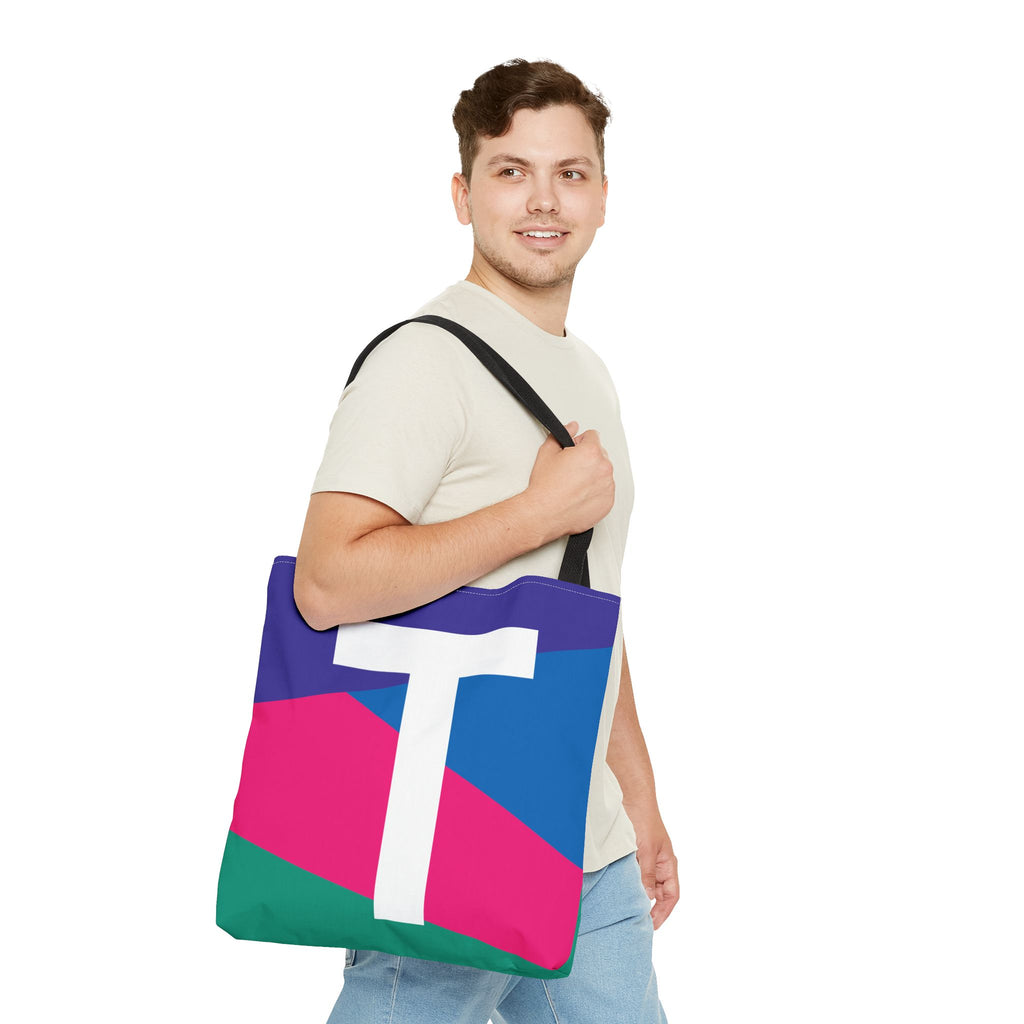 Monogram 'T' Colorblock Tote Bag — Personalized Initial T Shoulder Tote