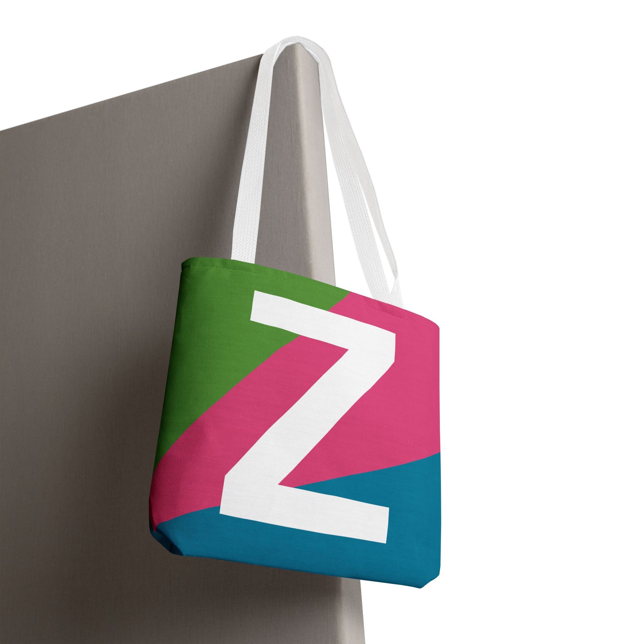 Monogram 'Z' Colorblock Tote Bag — Personalized Initial Z Shoulder Tote
