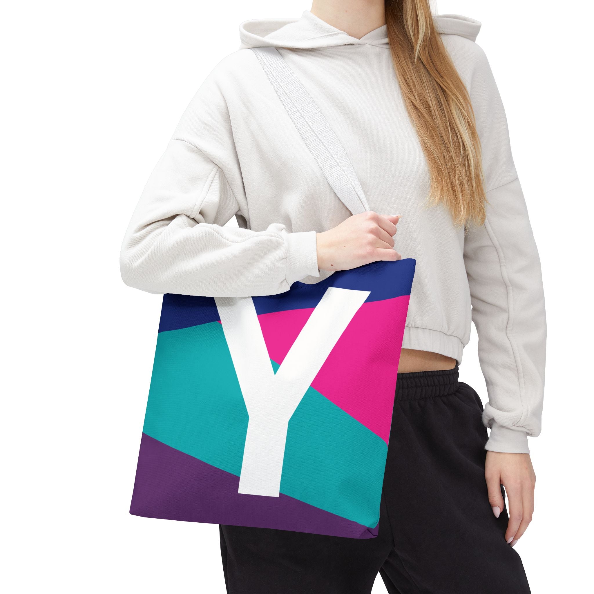Monogram 'Y' Colorblock Tote Bag — Personalized Initial Y Shoulder Tote