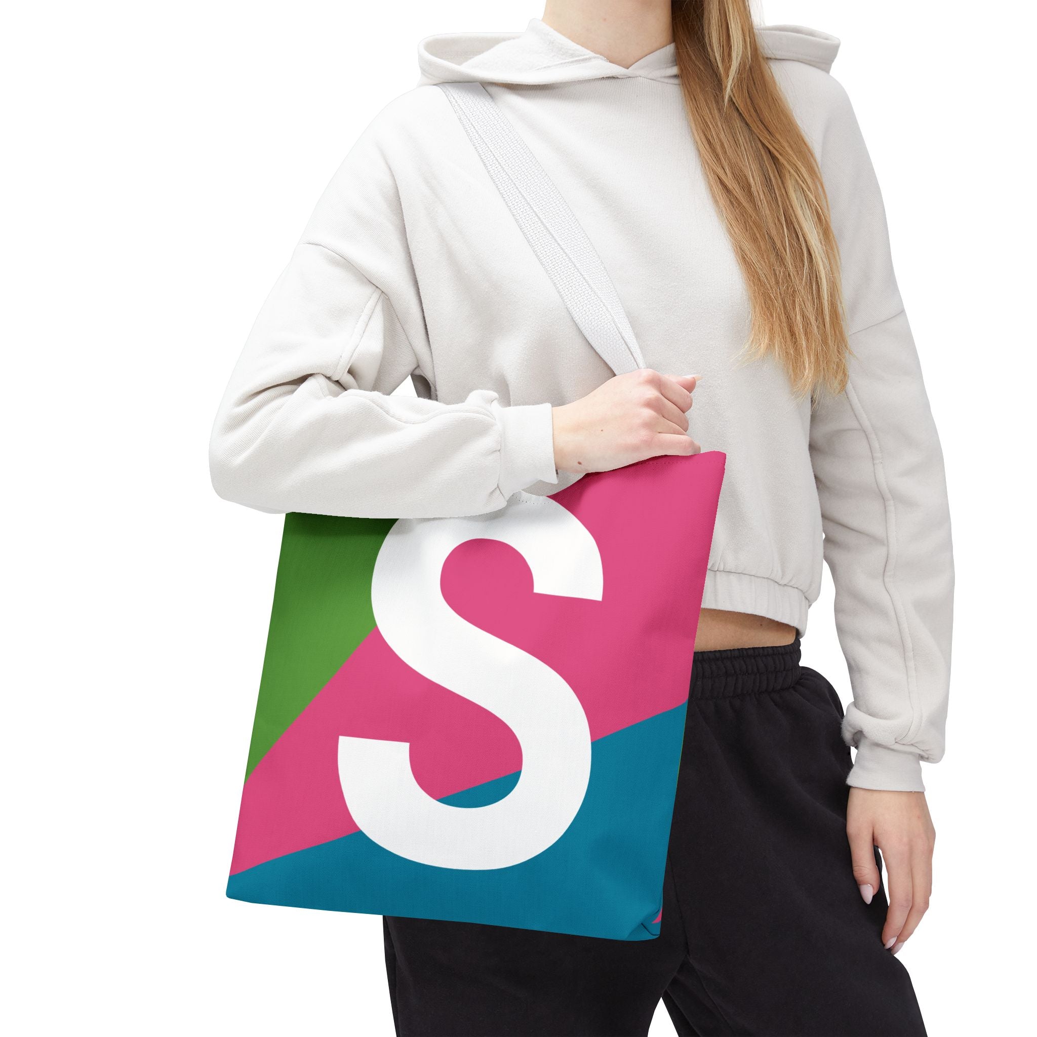 Monogram 'S' Colorblock Tote Bag — Personalized Initial S Shoulder Tote