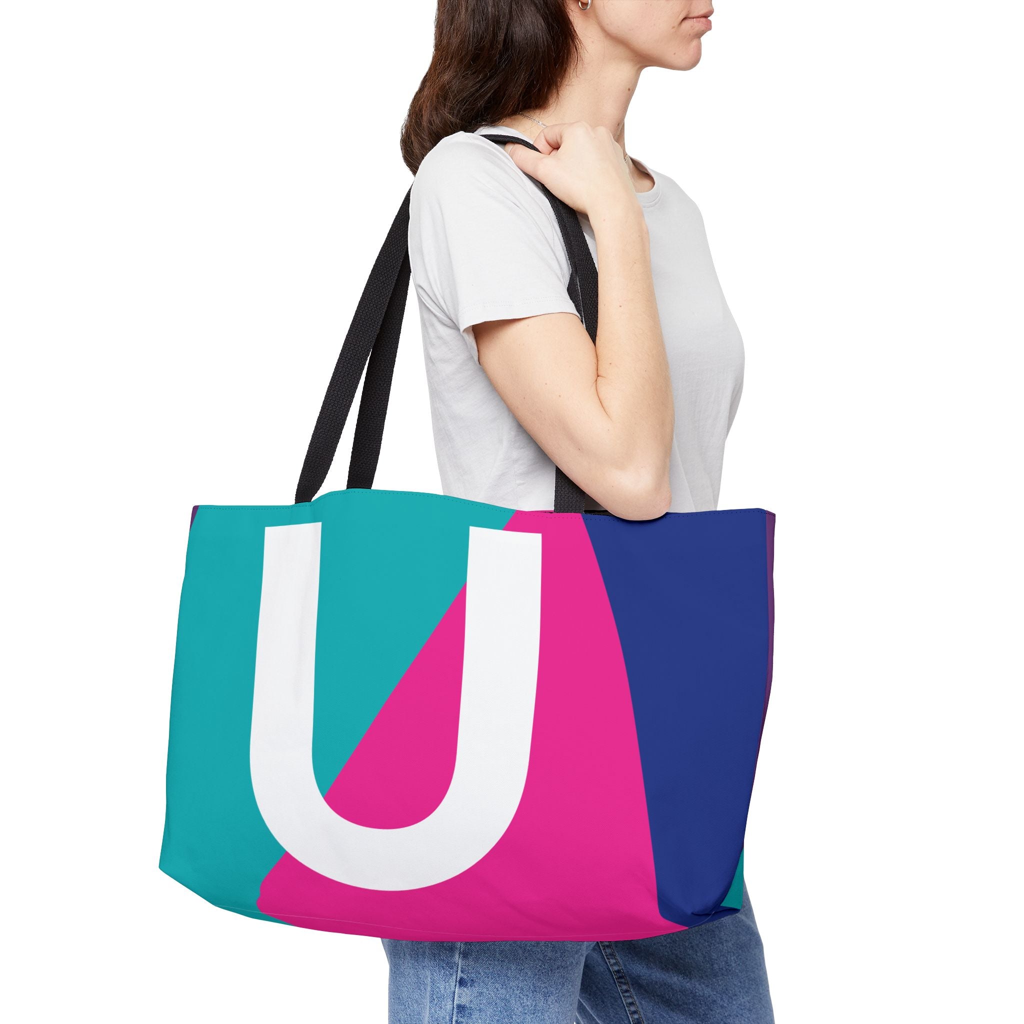 Personalized 'U' Colorblock Tote Bag — Monogram Weekender Tote
