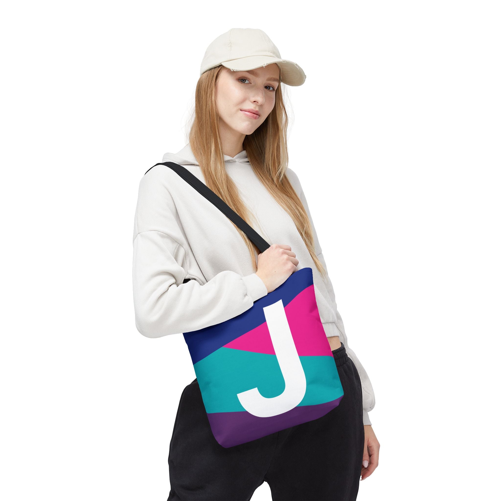 Monogram 'J' Colorblock Tote Bag — Personalized Initial J Shoulder Tote