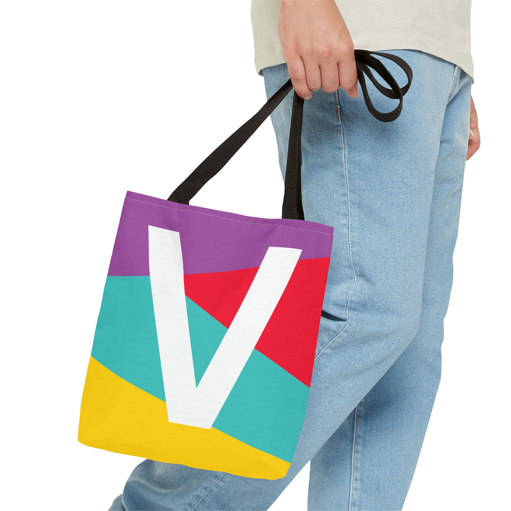 Monogram 'V' Colorblock Tote Bag — Personalized Initial V Shoulder Tote