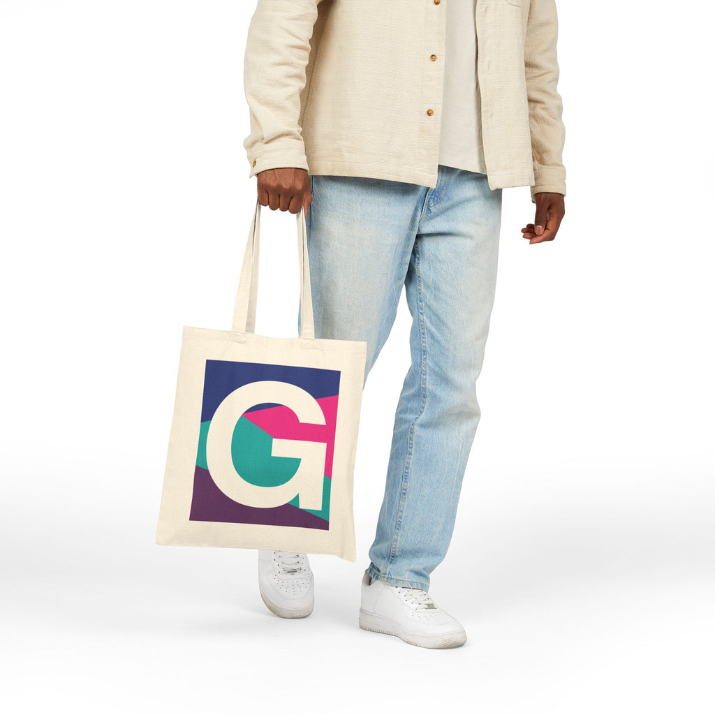 Initial G Colorblock Canvas Tote Bag — Monogram Letter G Reusable Grocery Tote