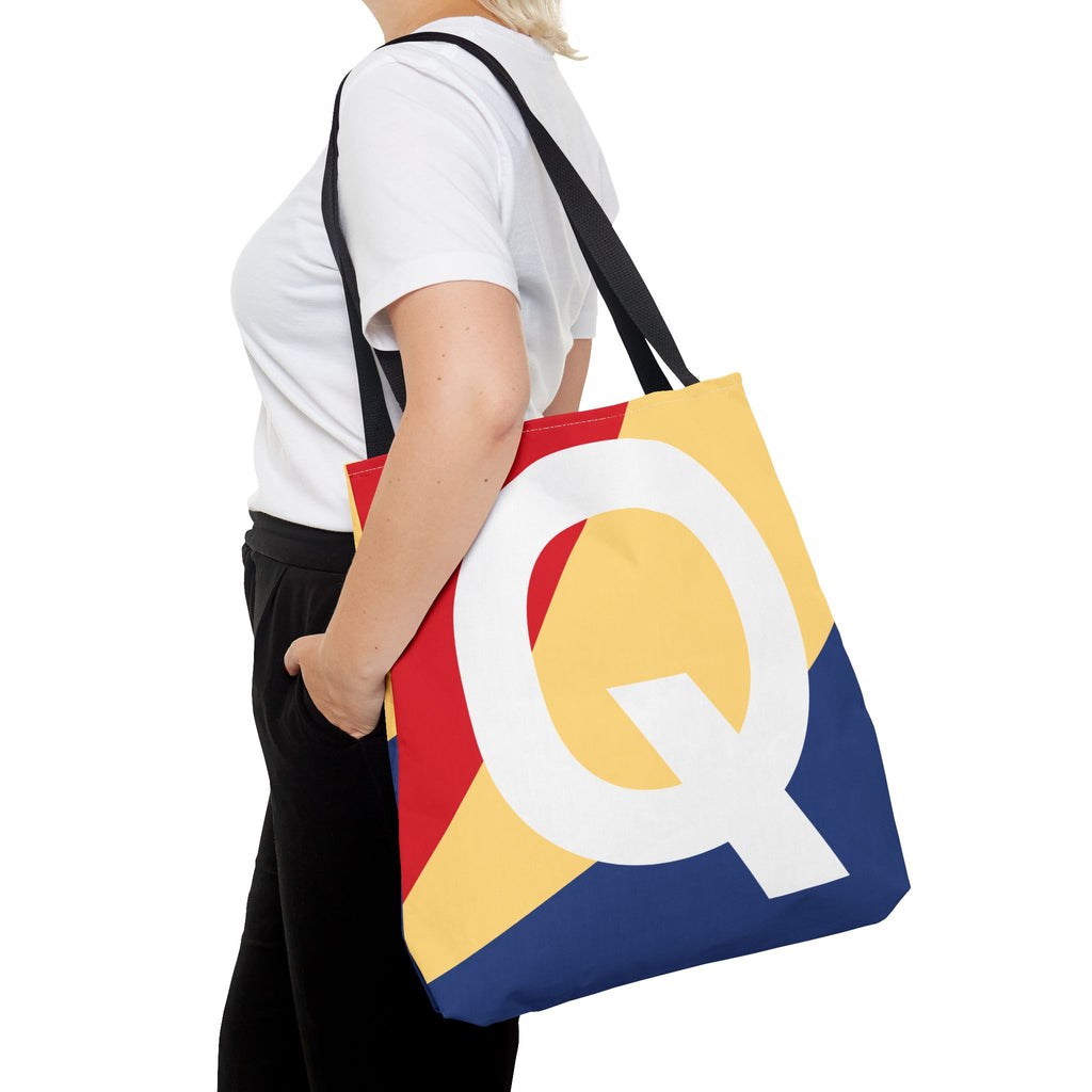 Monogram 'Q' Colorblock Tote Bag — Personalized Initial Q Shoulder Tote