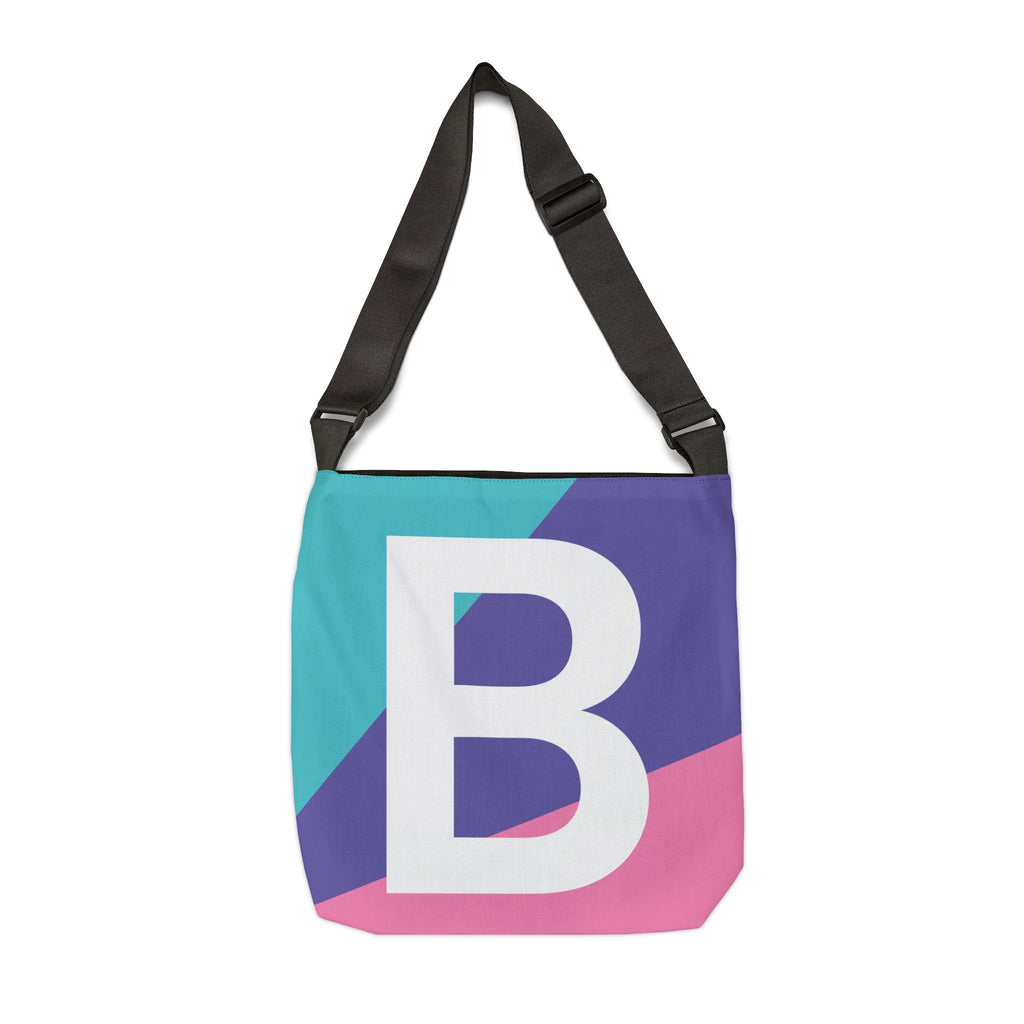 Initial Letter 'B' Colorblock Adjustable Tote Bag — Monogram Alphabet Shoulder Bag