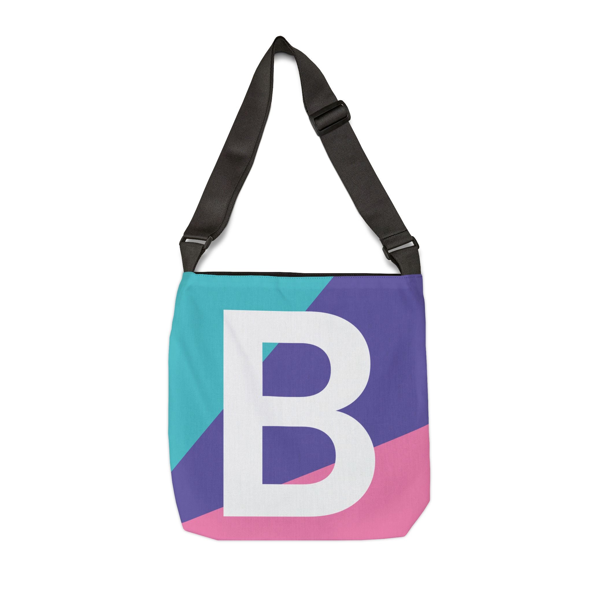 Initial Letter 'B' Colorblock Adjustable Tote Bag — Monogram Alphabet Shoulder Bag