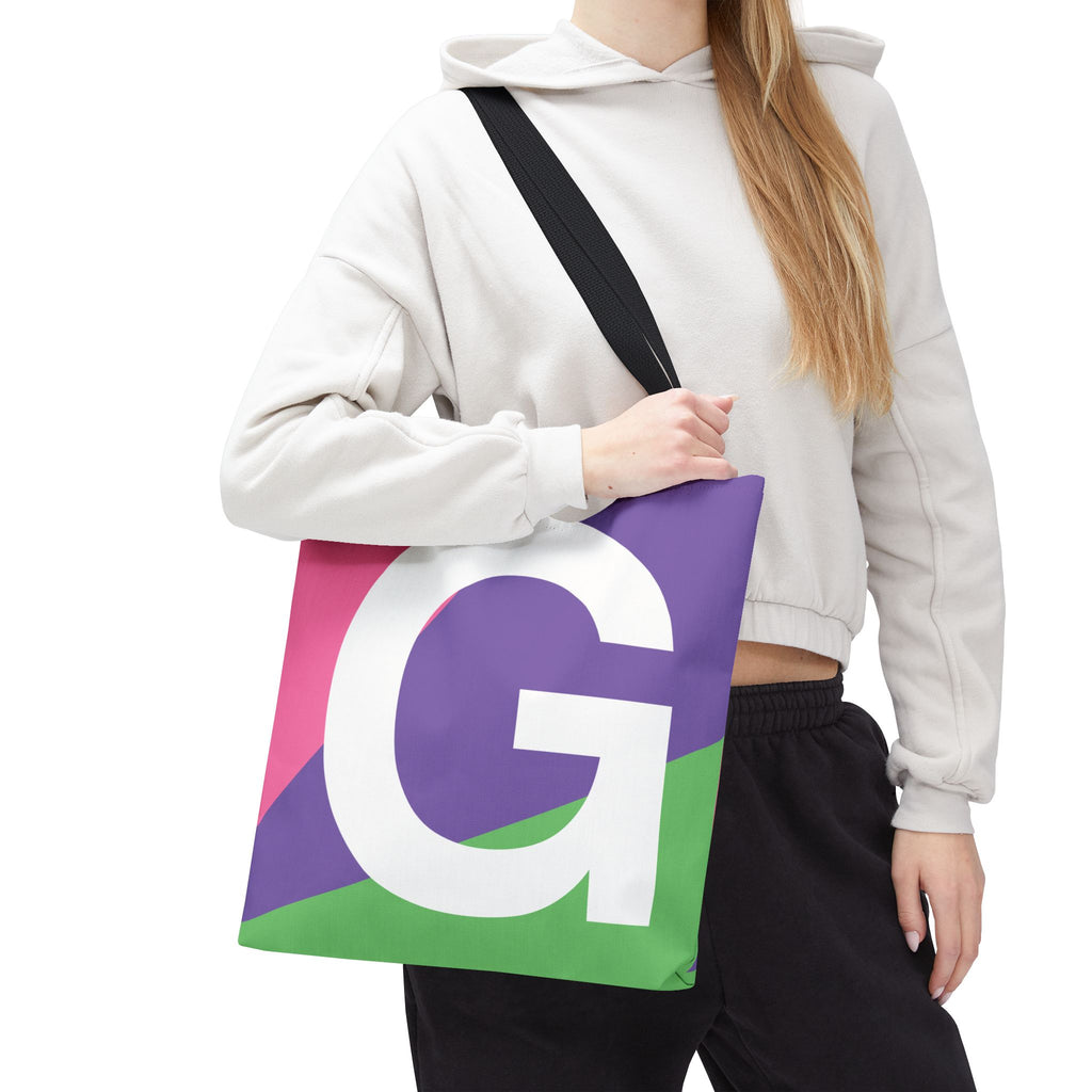 Monogram 'G' Colorblock Tote Bag — Personalized Initial G Shoulder Tote