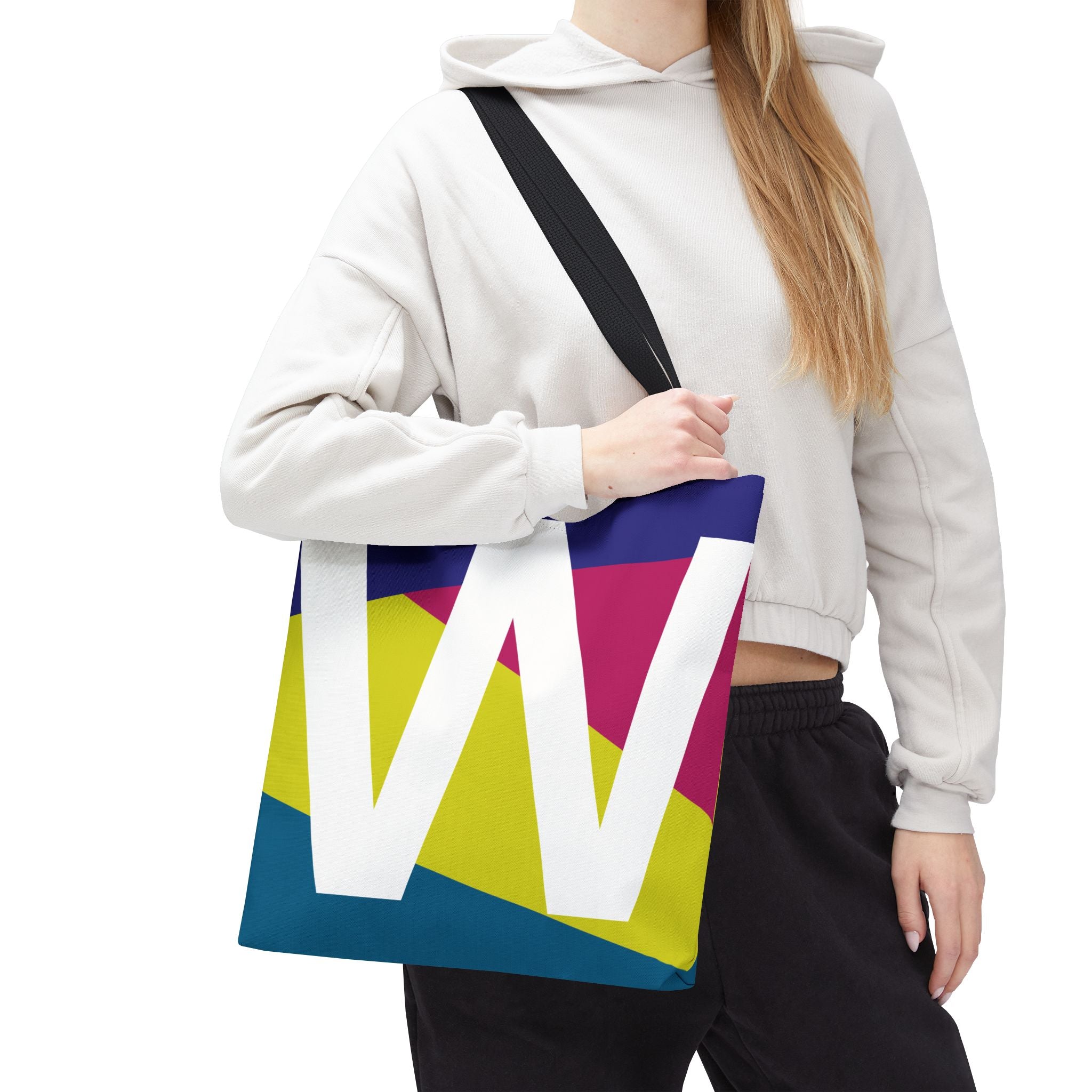 Monogram 'W' Colorblock Tote Bag — Personalized Initial W Shoulder Tote