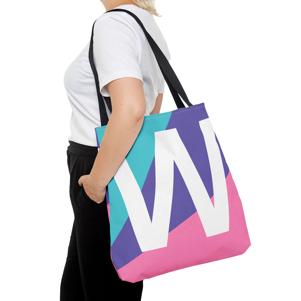 Monogram 'W' Colorblock Tote Bag — Personalized Initial W Shoulder Tote