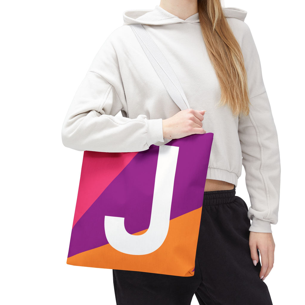 Monogram 'J' Colorblock Tote Bag — Personalized Initial J Shoulder Tote