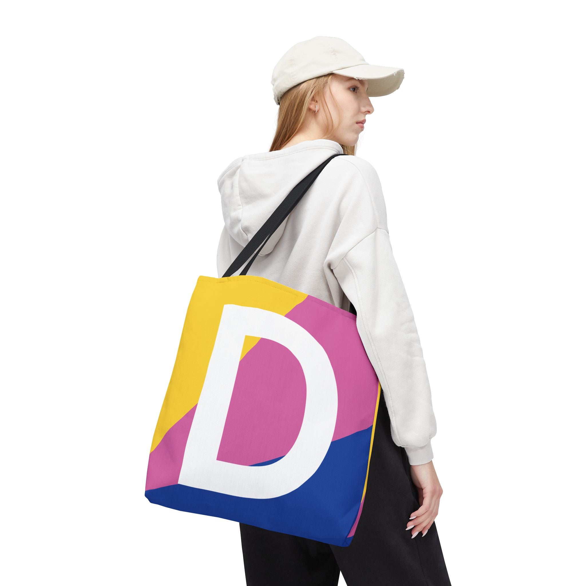 Monogram 'D' Colorblock Tote Bag — Personalized Initial D Shoulder Tote