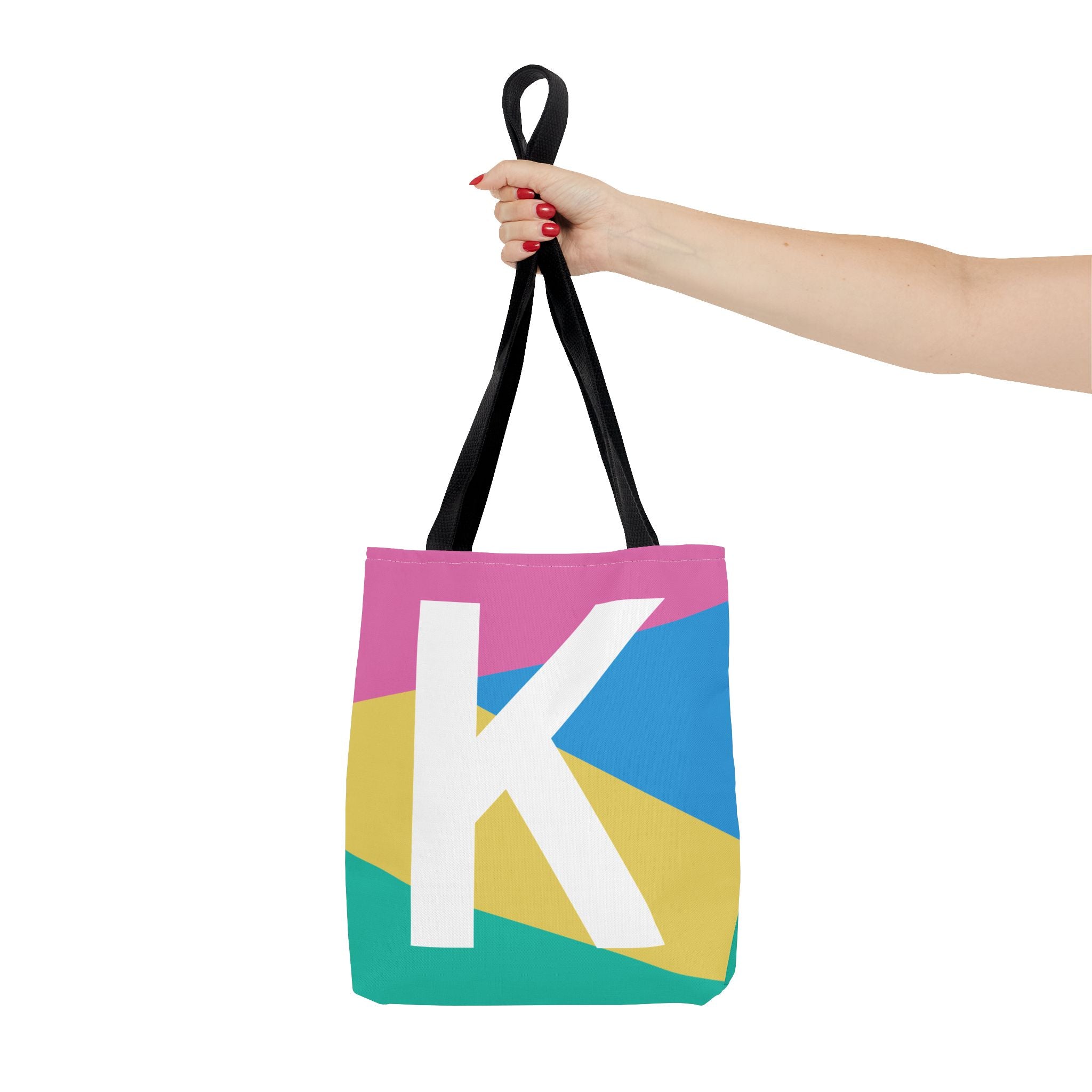 Monogram 'K' Colorblock Tote Bag — Personalized Initial K Shoulder Tote