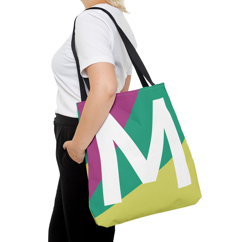 Monogram 'M' Colorblock Tote Bag — Personalized Initial M Shoulder Tote