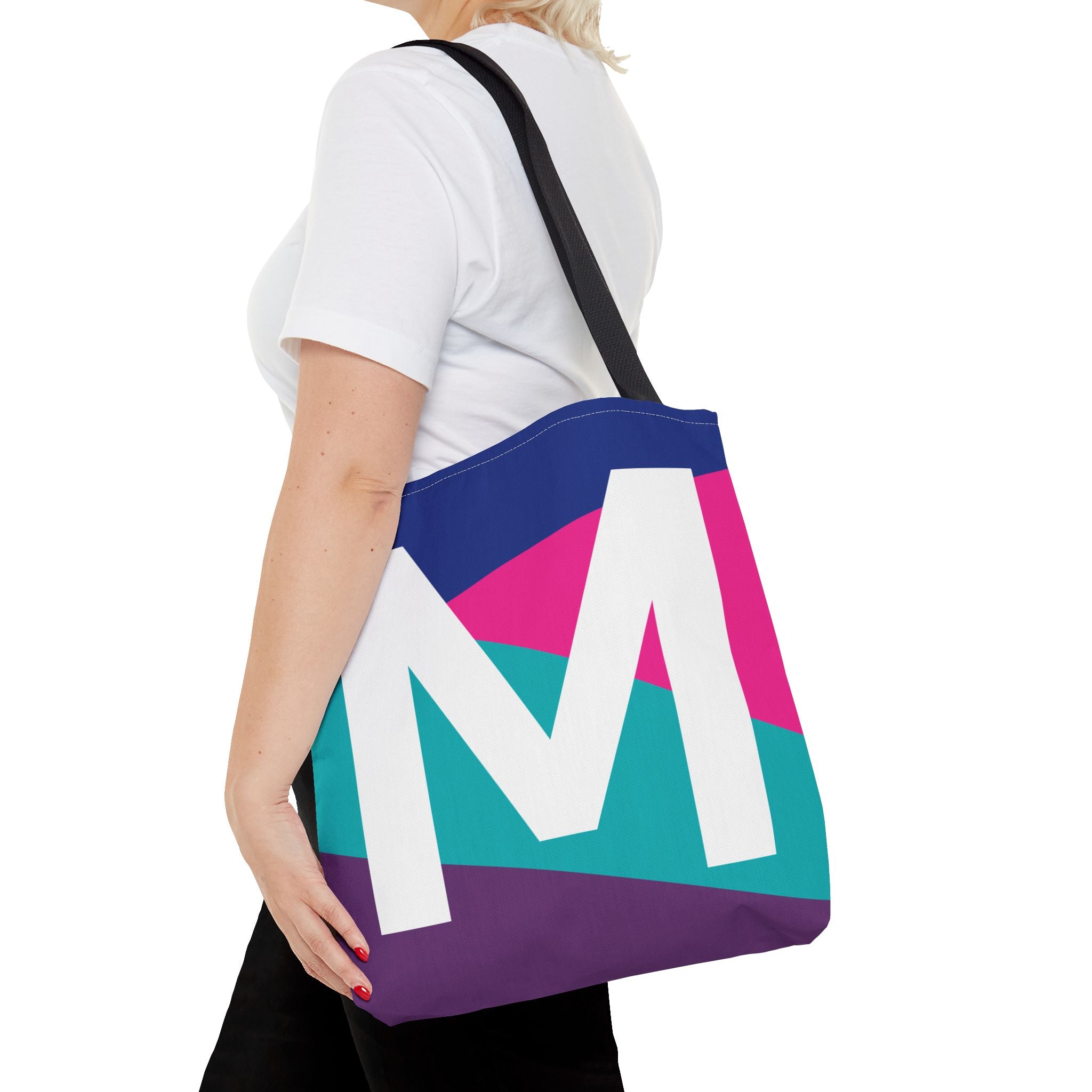 Monogram 'M' Colorblock Tote Bag — Personalized Initial L Shoulder Tote