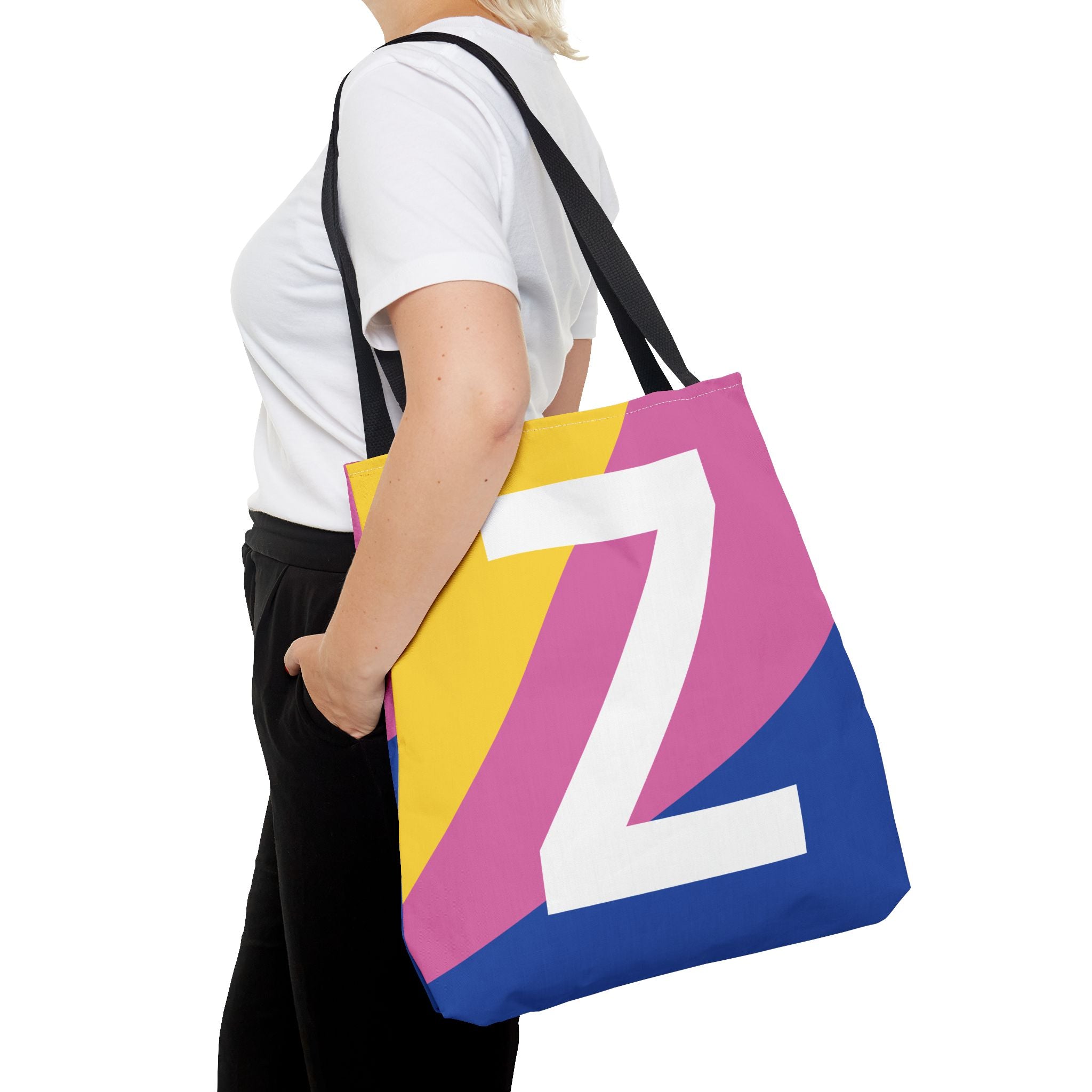 Monogram 'Z' Colorblock Tote Bag — Personalized Initial Z Shoulder Tote