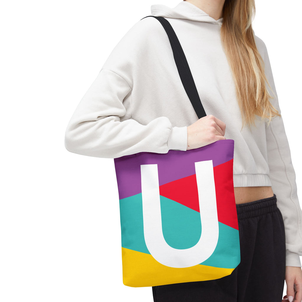Monogram 'U' Colorblock Tote Bag — Personalized Initial U Shoulder Tote