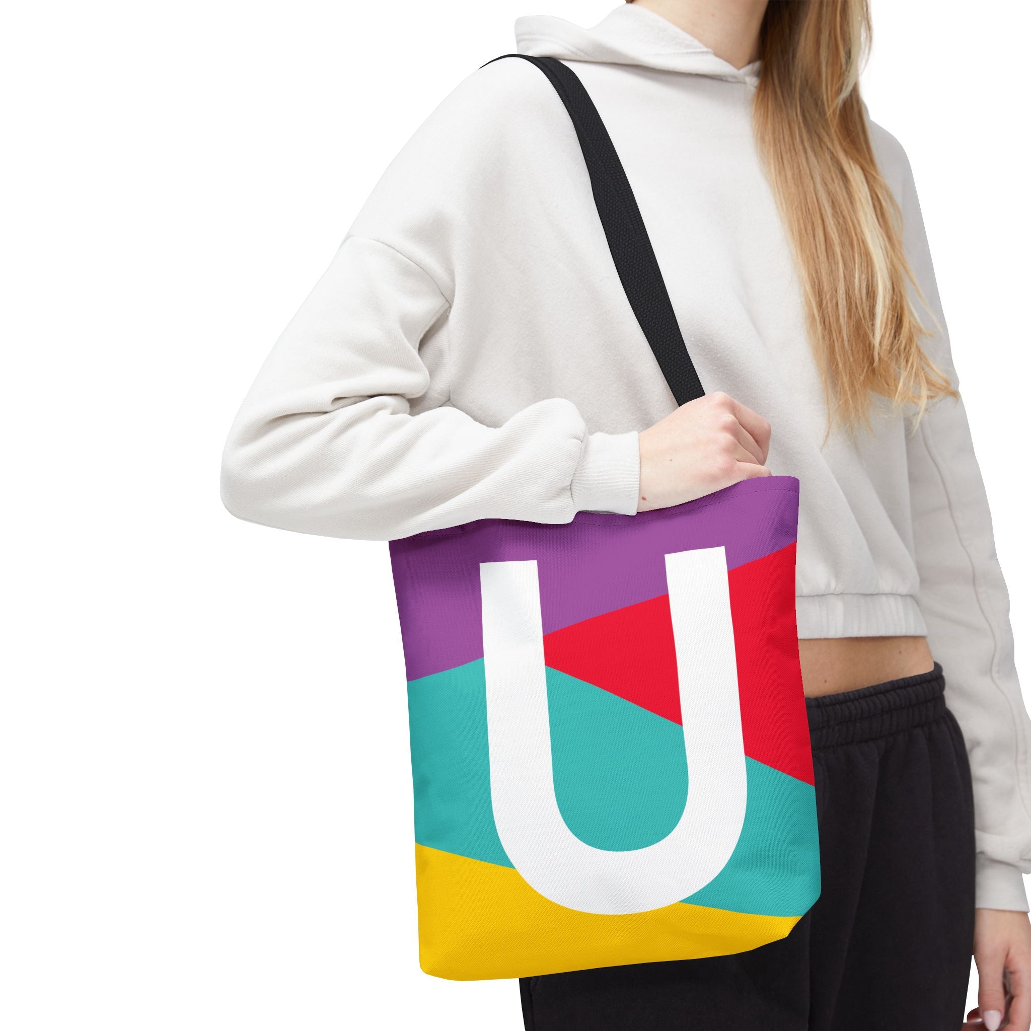 Monogram 'U' Colorblock Tote Bag — Personalized Initial U Shoulder Tote