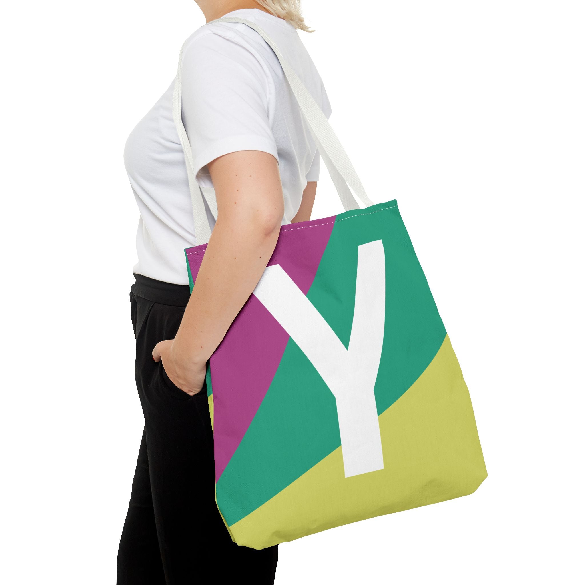 Monogram 'Y' Colorblock Tote Bag — Personalized Initial Y Shoulder Tote