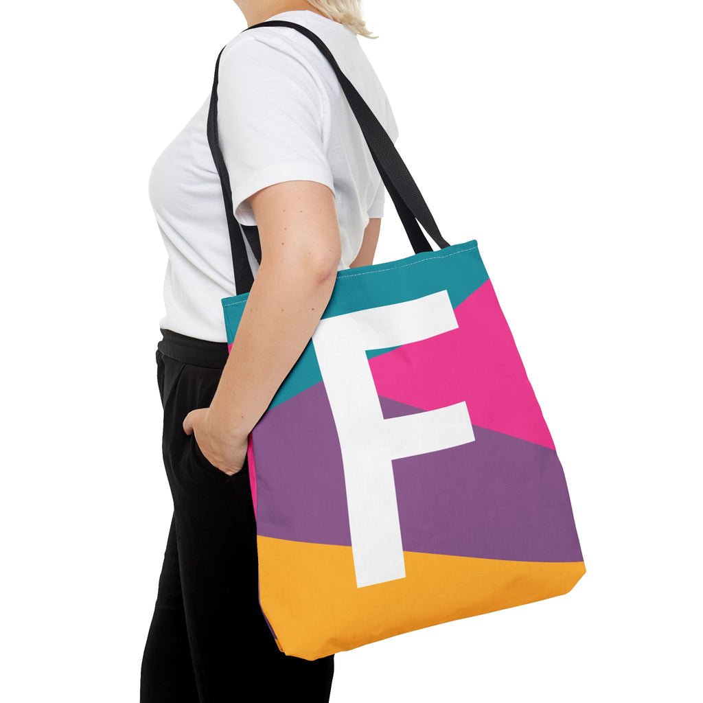 Monogram 'F' Colorblock Tote Bag — Personalized Initial F Shoulder Tote