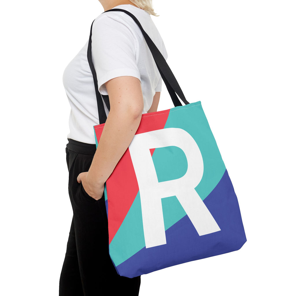 Monogram 'R' Colorblock Tote Bag — Personalized Initial R Shoulder Tote