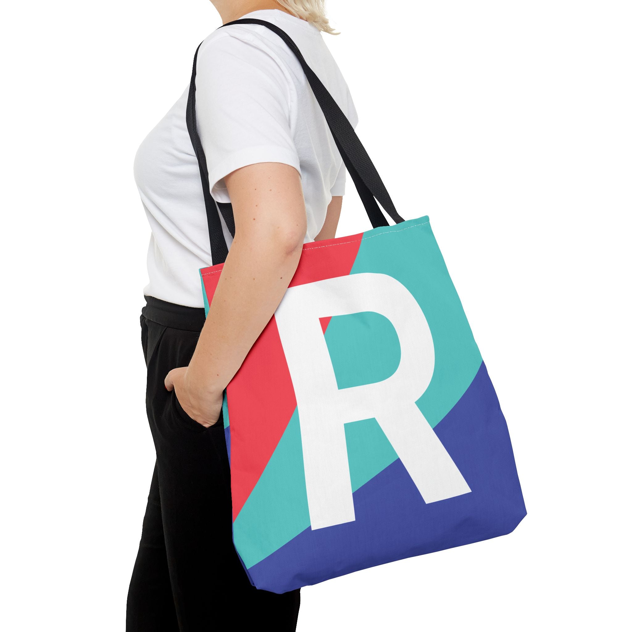 Monogram 'R' Colorblock Tote Bag — Personalized Initial R Shoulder Tote