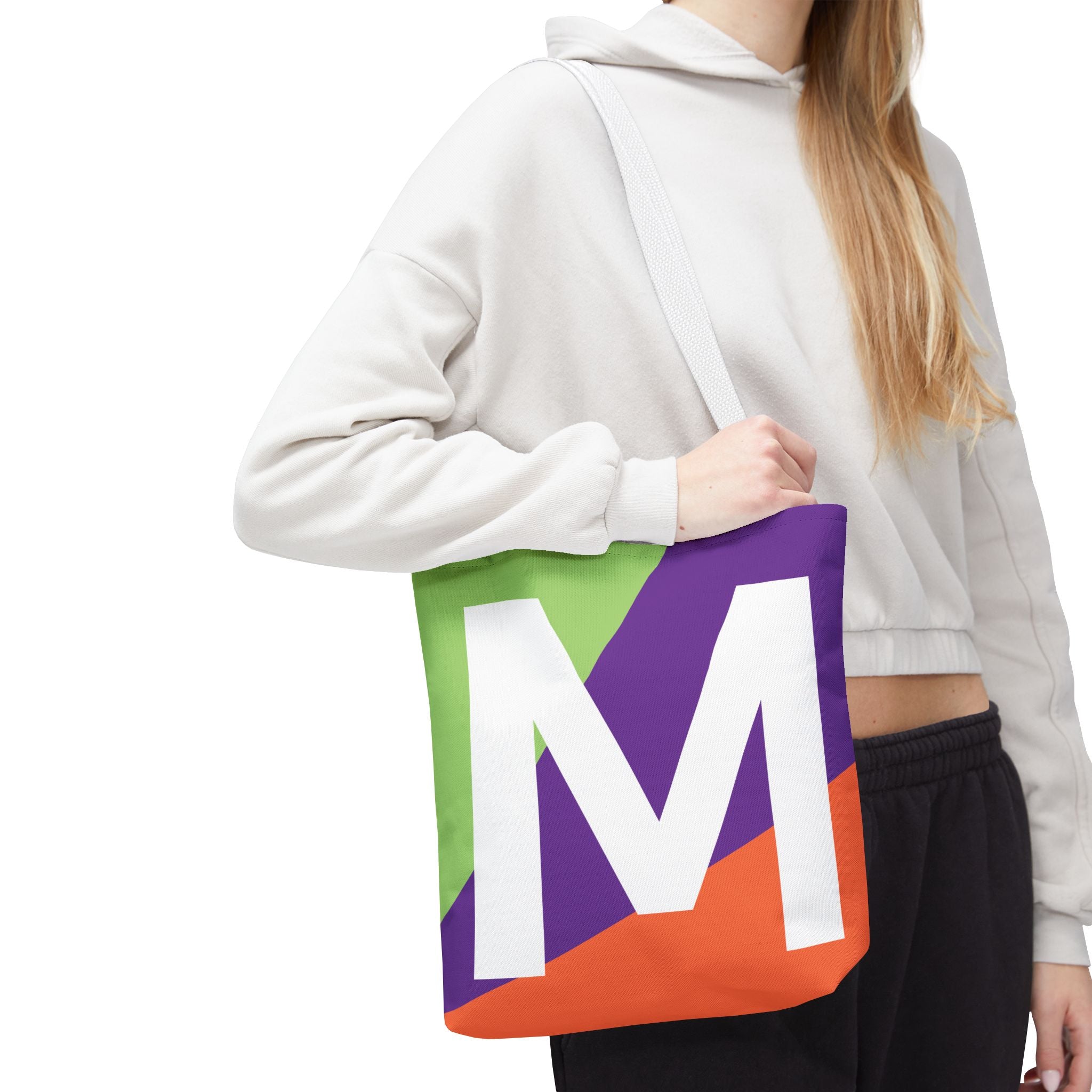 Monogram 'M' Colorblock Tote Bag — Personalized Initial M Shoulder Tote
