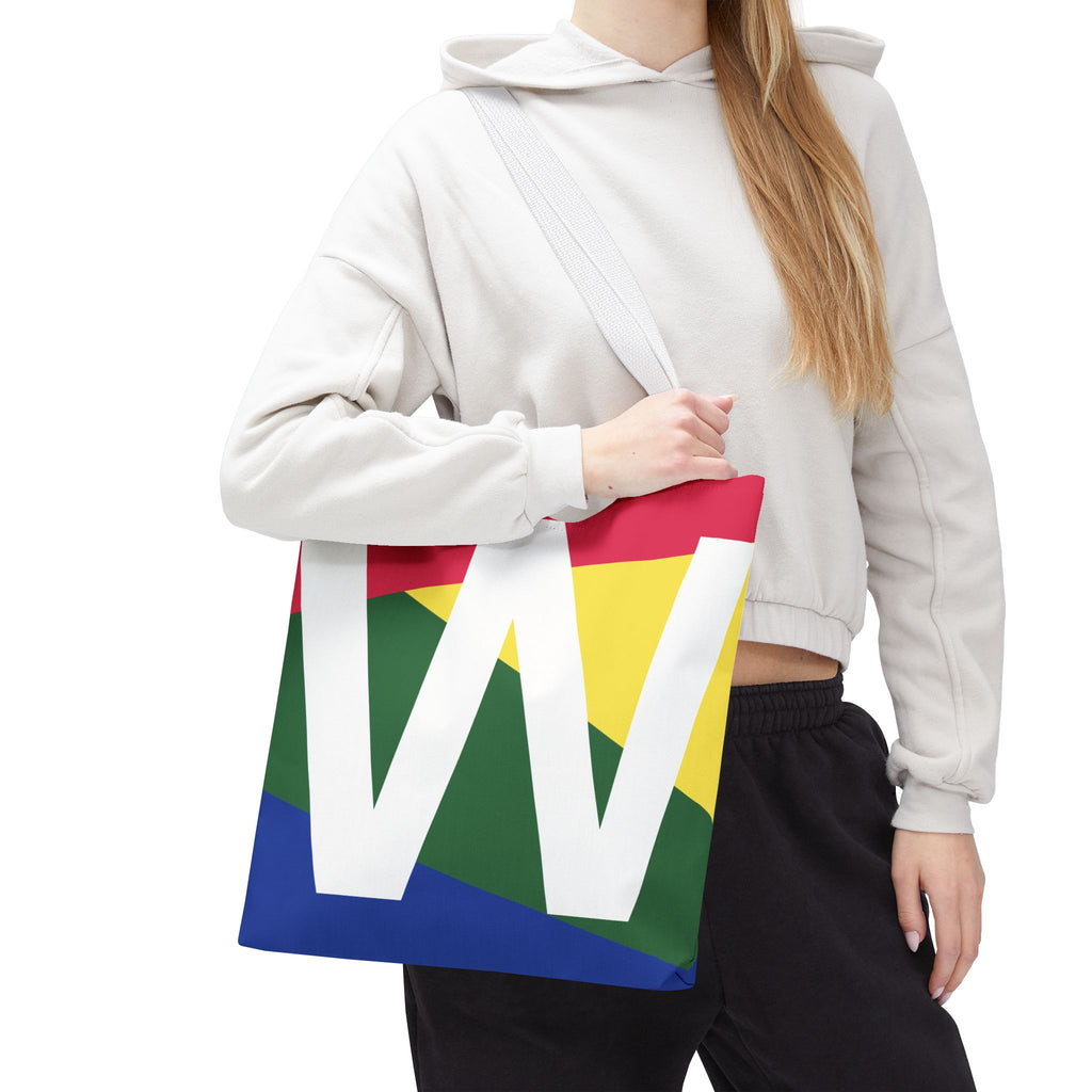 Monogram 'W' Colorblock Tote Bag — Personalized Initial W Shoulder Tote