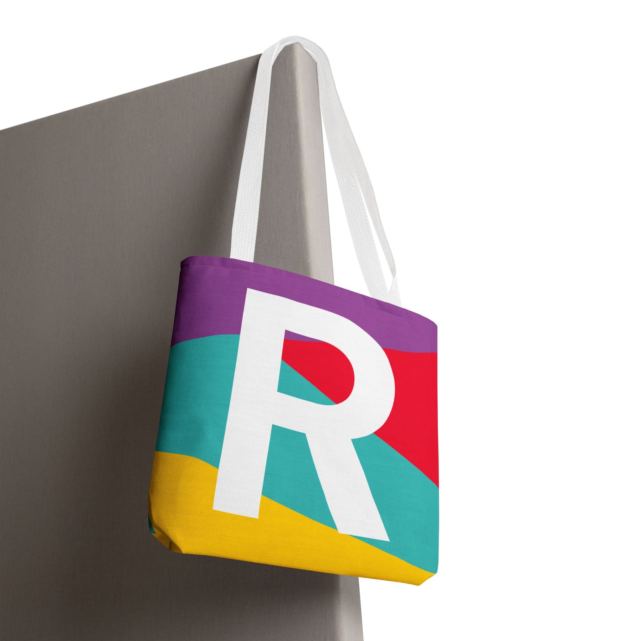Monogram 'R' Colorblock Tote Bag — Personalized Initial R Shoulder Tote