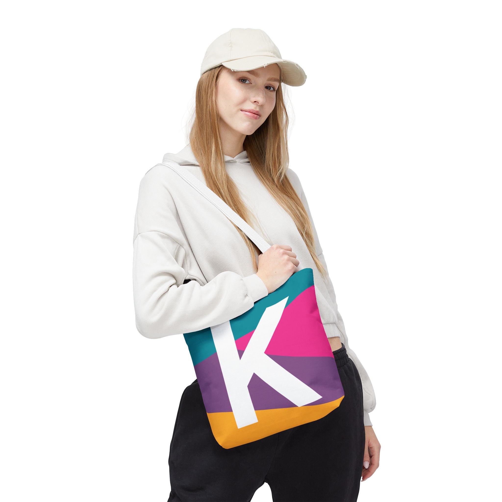 Monogram 'K' Colorblock Tote Bag — Personalized Initial K Shoulder Tote