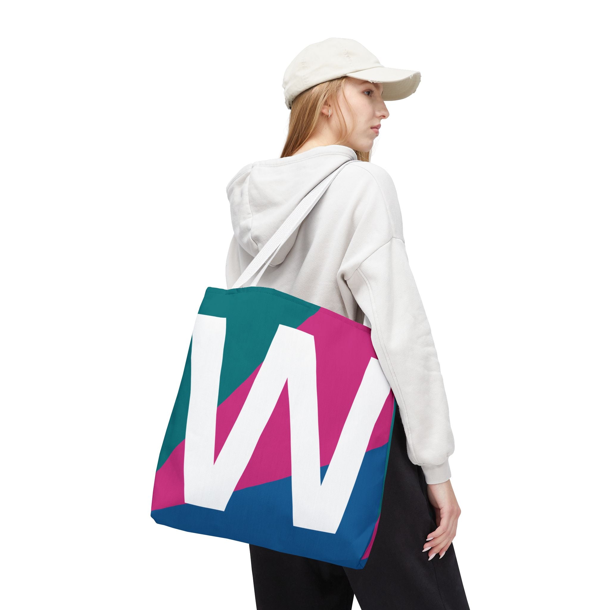 Monogram 'W' Colorblock Tote Bag — Personalized Initial W Shoulder Tote