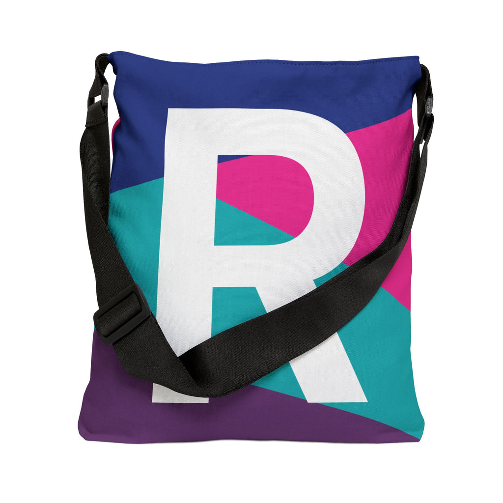Initial Letter 'R' Colorblock Adjustable Tote Bag — Monogram Alphabet Shoulder Bag
