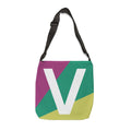 Initial Letter 'V' Colorblock Adjustable Tote Bag — Monogram Alphabet Shoulder Bag