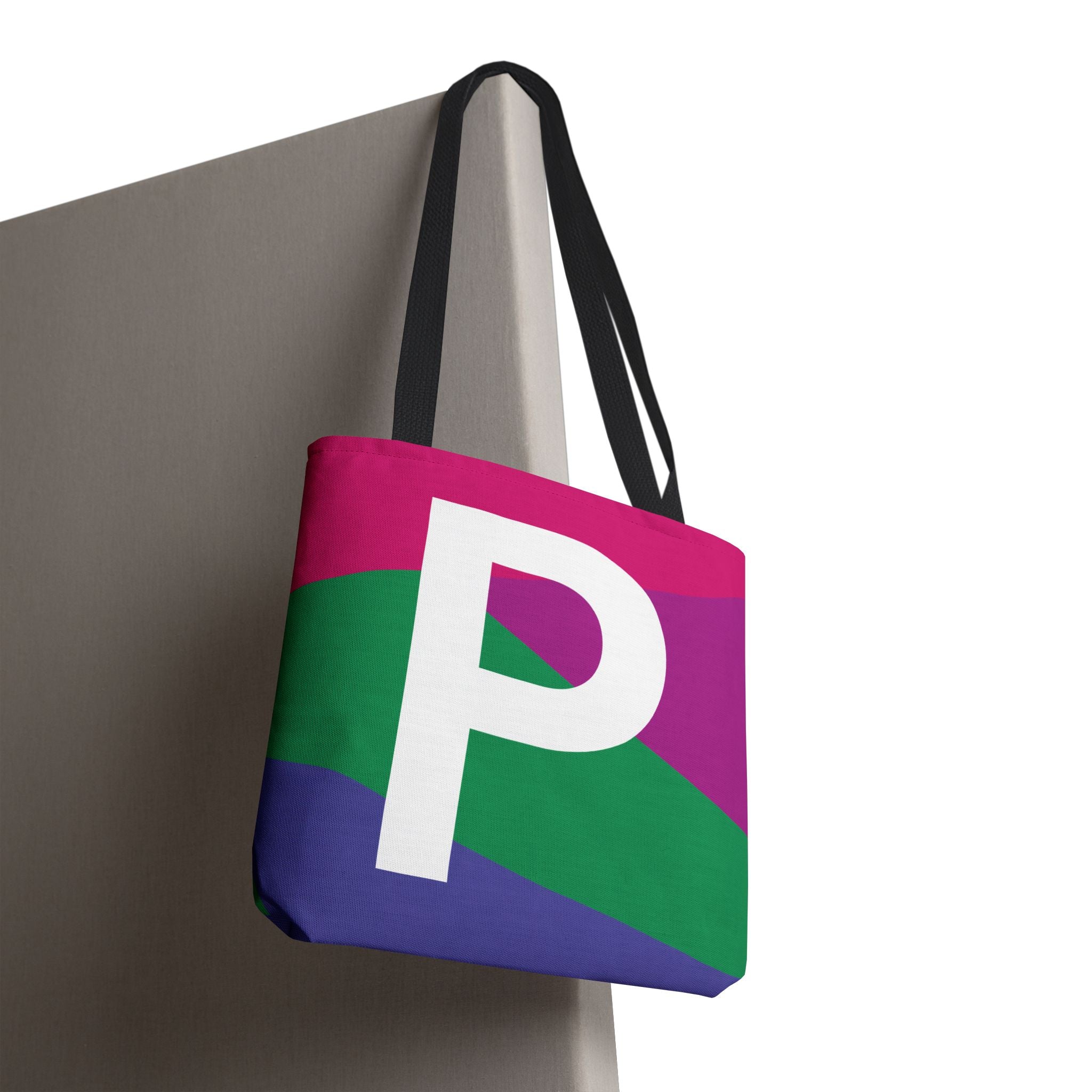 Monogram 'P' Colorblock Tote Bag — Personalized Initial P Shoulder Tote