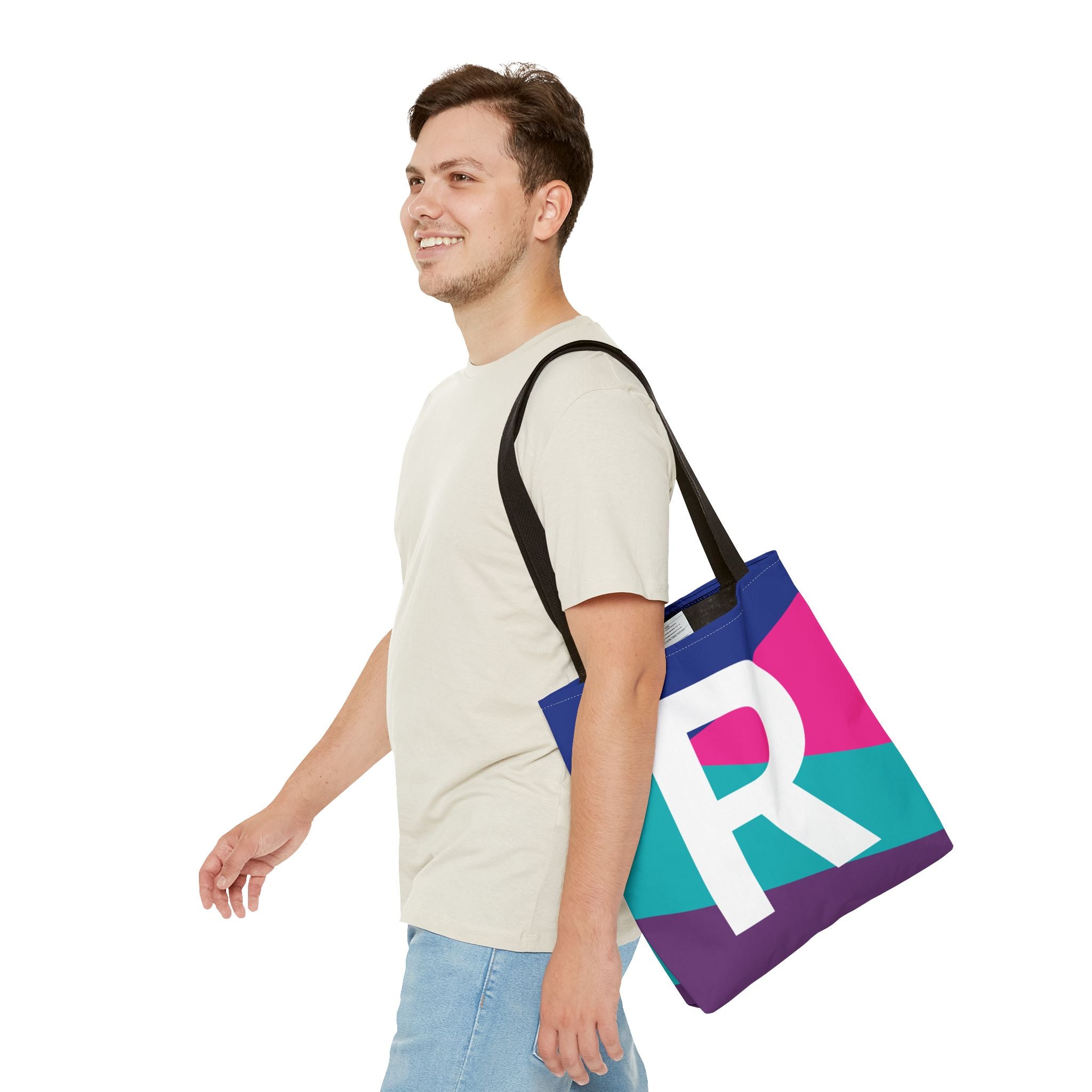 Monogram 'R' Colorblock Tote Bag — Personalized Initial R Shoulder Tote