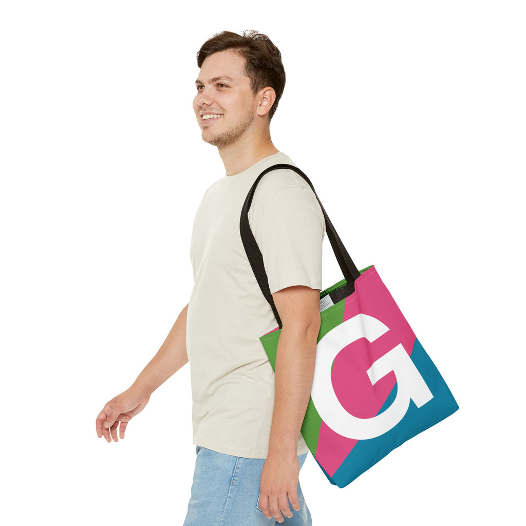 Monogram 'G' Colorblock Tote Bag — Personalized Initial G Shoulder Tote