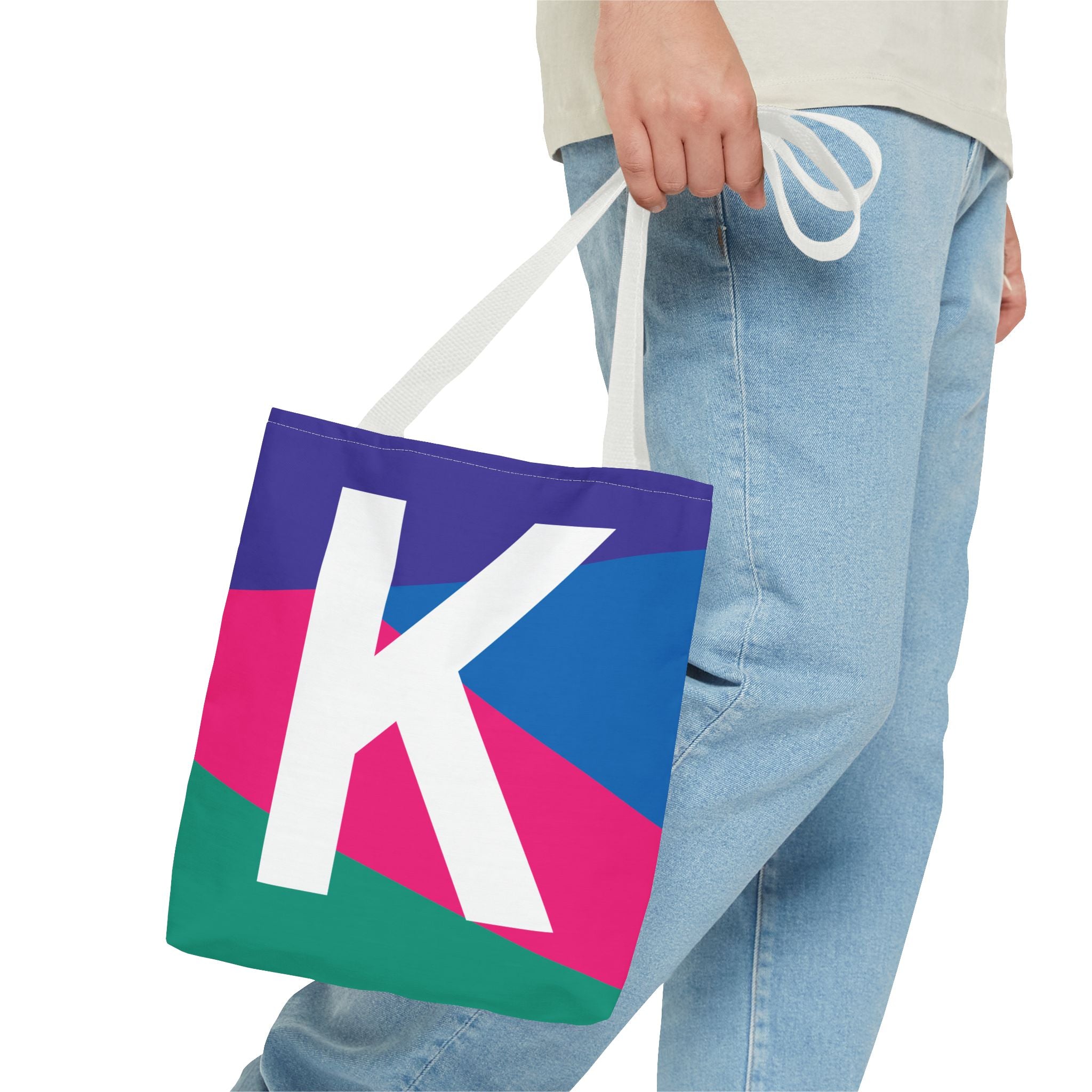Monogram 'K' Colorblock Tote Bag — Personalized Initial K Shoulder Tote