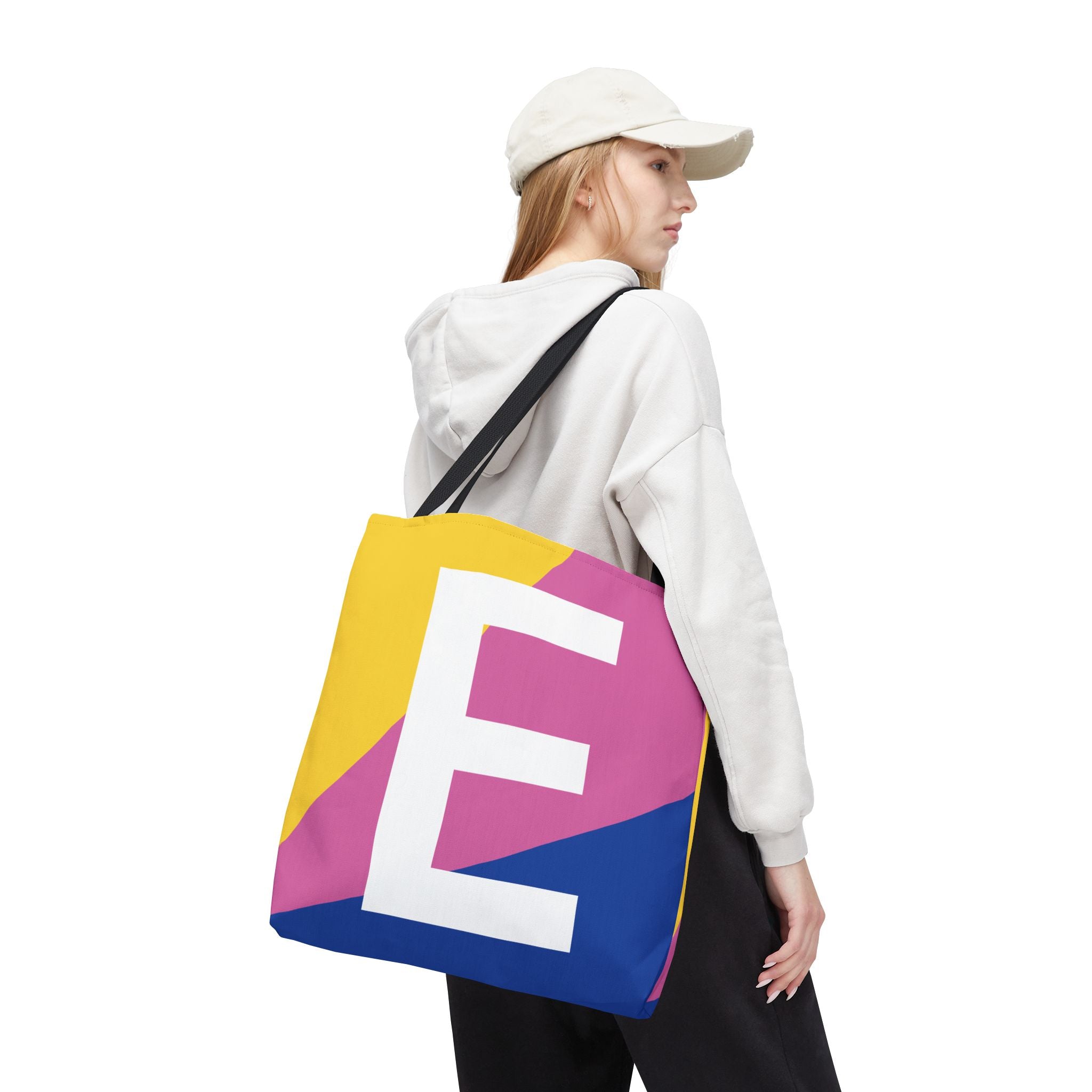 Monogram 'E' Colorblock Tote Bag — Personalized Initial E Shoulder Tote