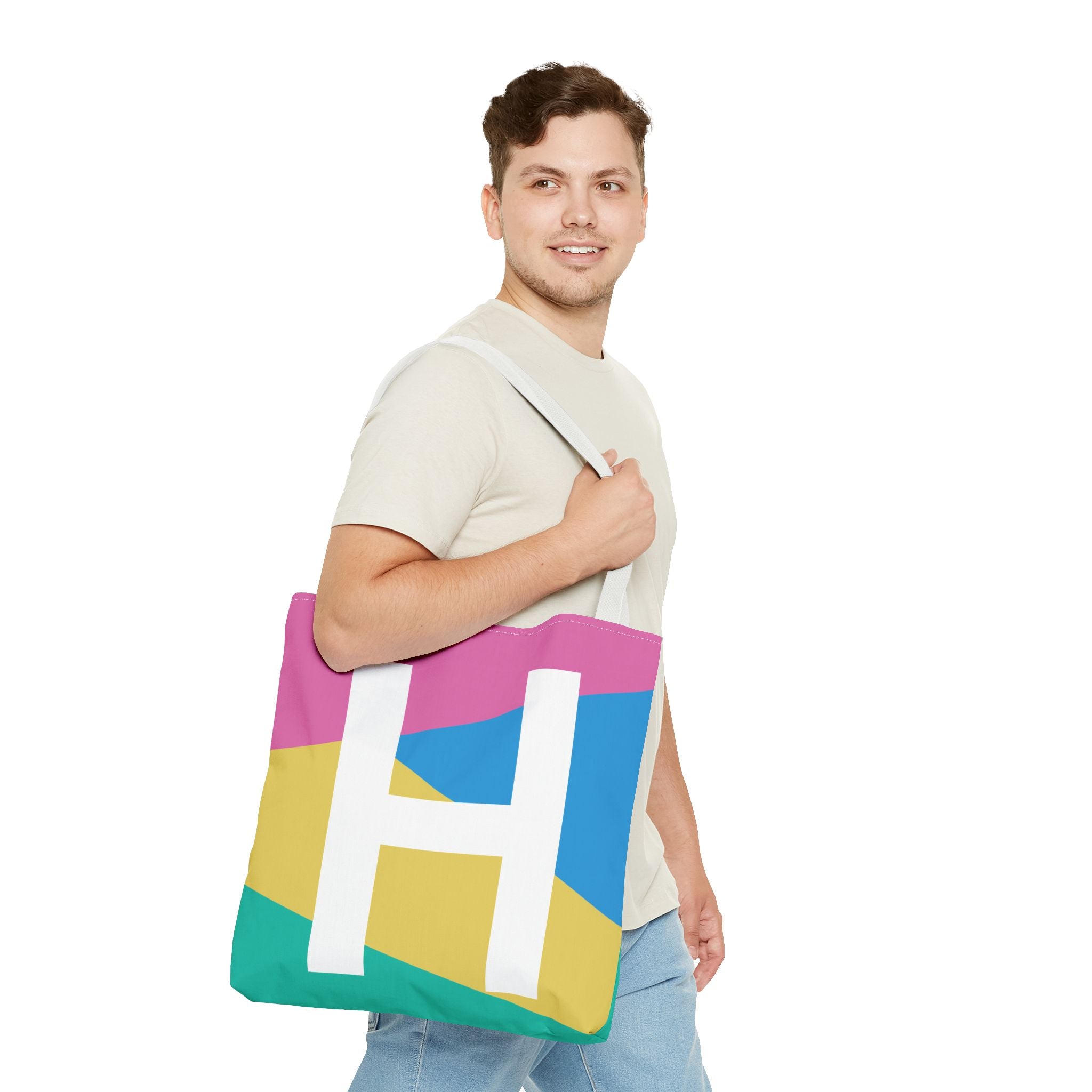 Monogram 'H' Colorblock Tote Bag — Personalized Initial H Shoulder Tote