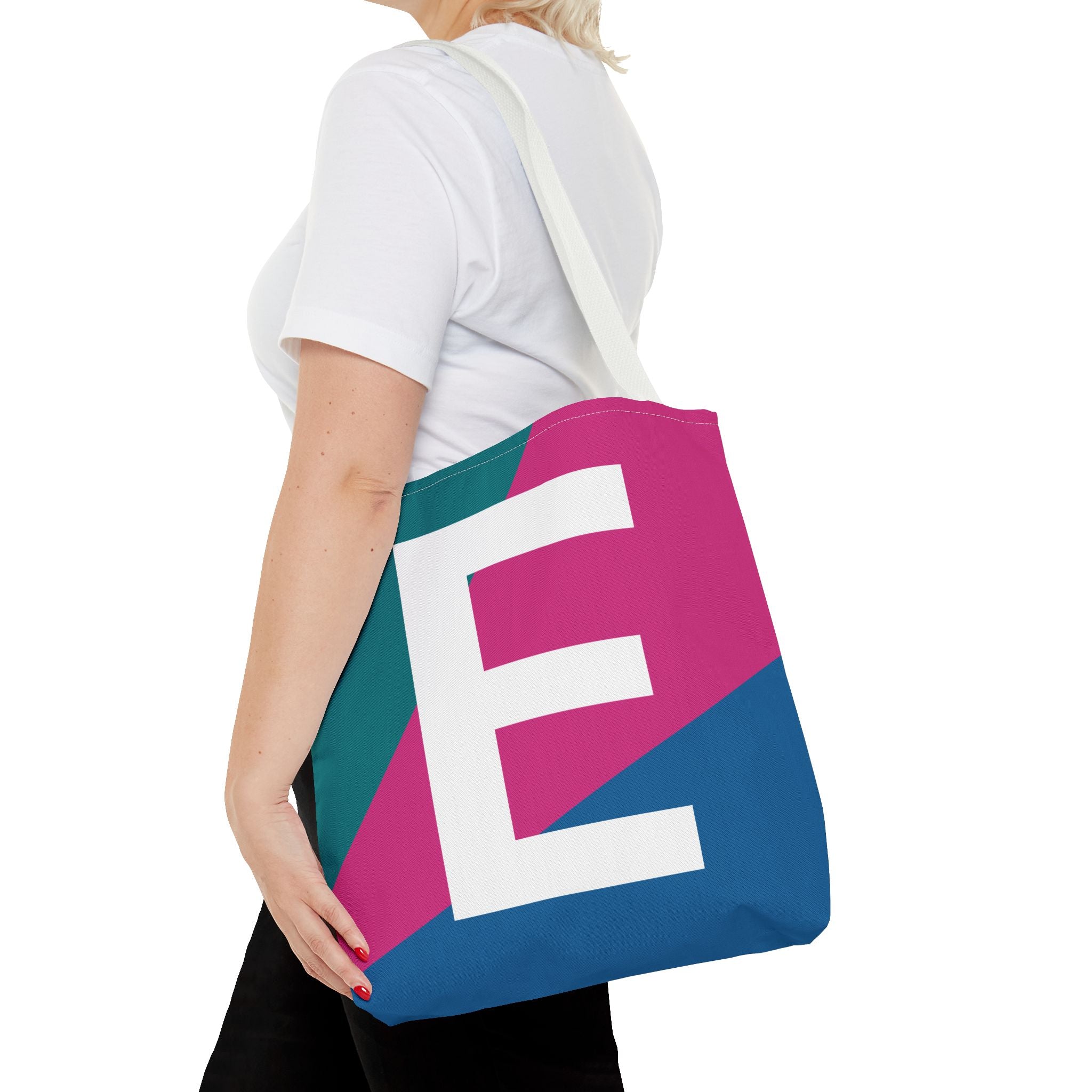 Monogram 'E' Colorblock Tote Bag — Personalized Initial E Shoulder Tote
