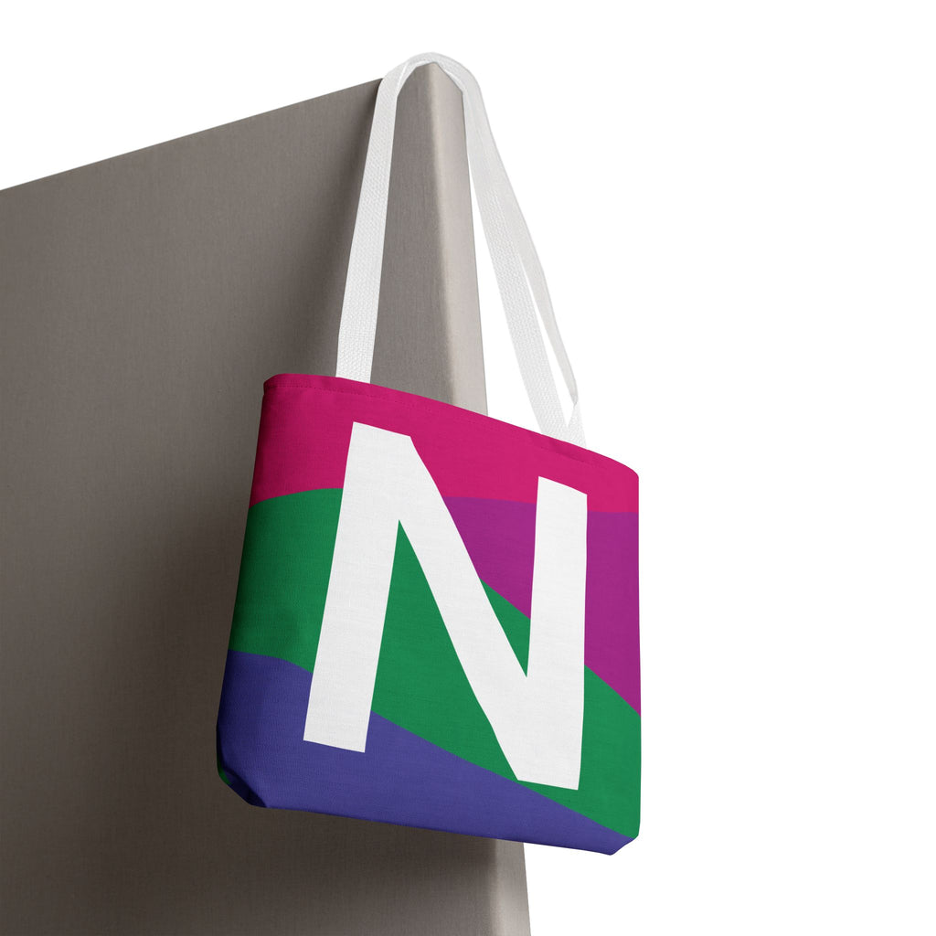 Monogram 'N' Colorblock Tote Bag — Personalized Initial N Shoulder Tote
