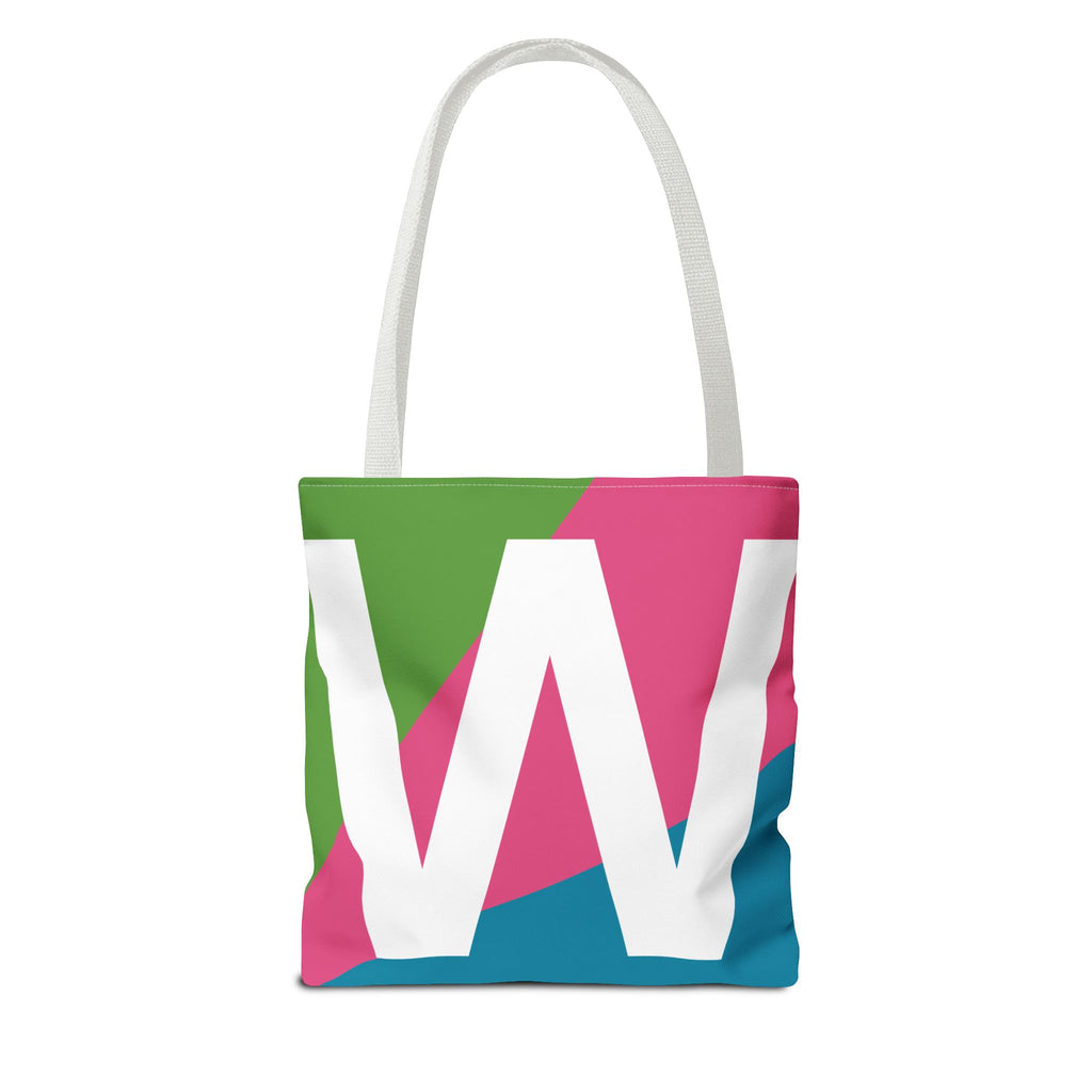 Monogram 'W' Colorblock Tote Bag — Personalized Initial W Shoulder Tote
