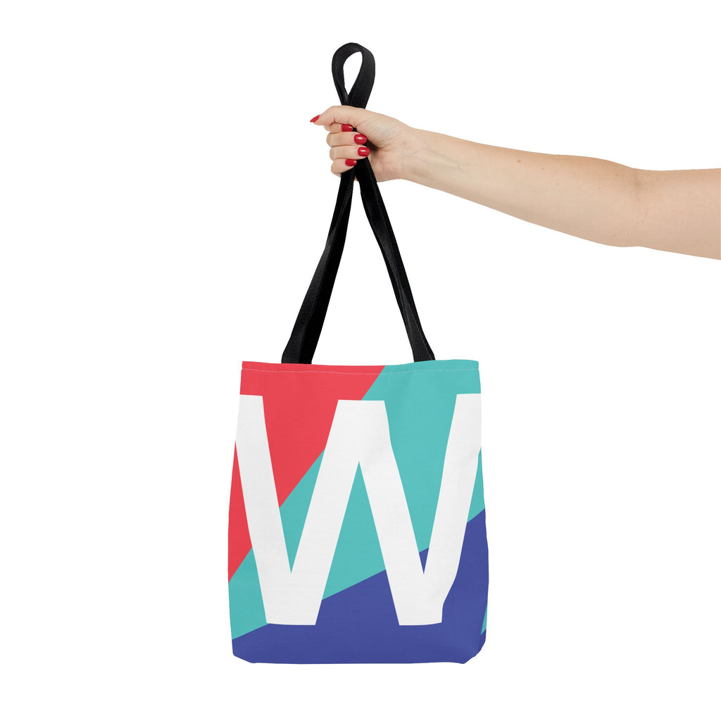 Monogram 'W' Colorblock Tote Bag — Personalized Initial W Shoulder Tote