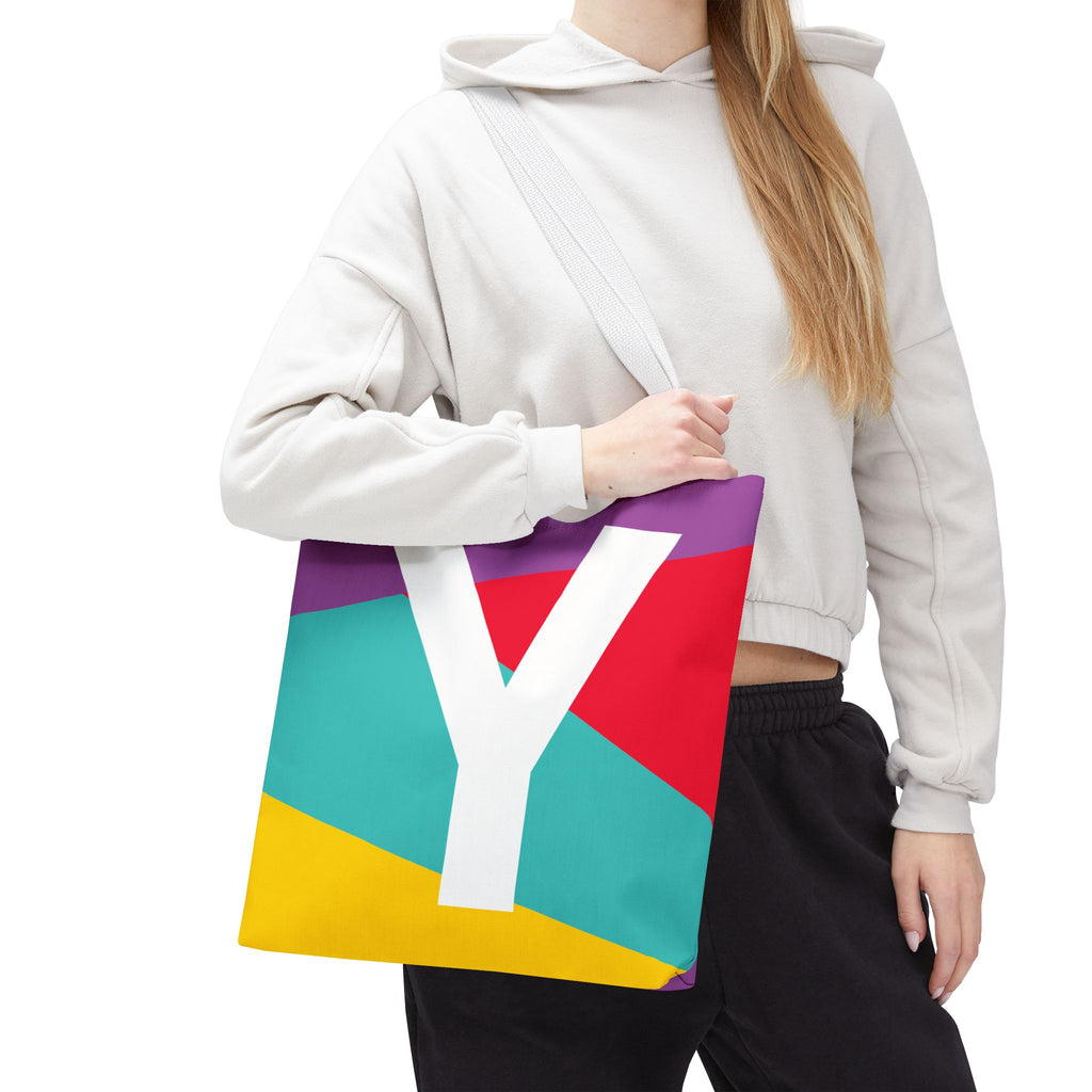 Monogram 'Y' Colorblock Tote Bag — Personalized Initial Y Shoulder Tote