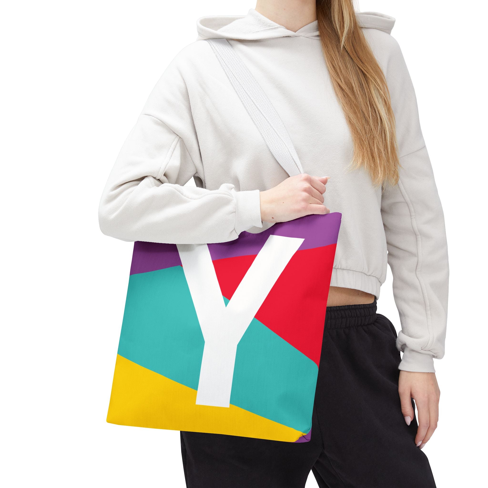 Monogram 'Y' Colorblock Tote Bag — Personalized Initial Y Shoulder Tote