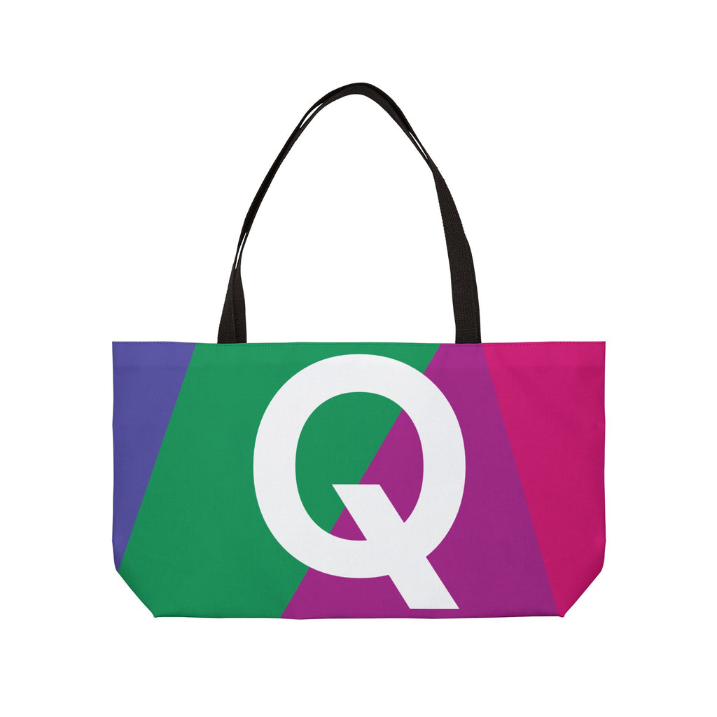 Personalized 'Q' Colorblock Tote Bag — Monogram Weekender Tote