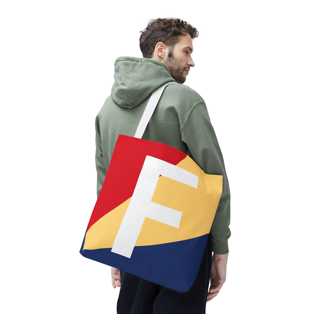 Monogram 'F' Colorblock Tote Bag — Personalized Initial F Shoulder Tote