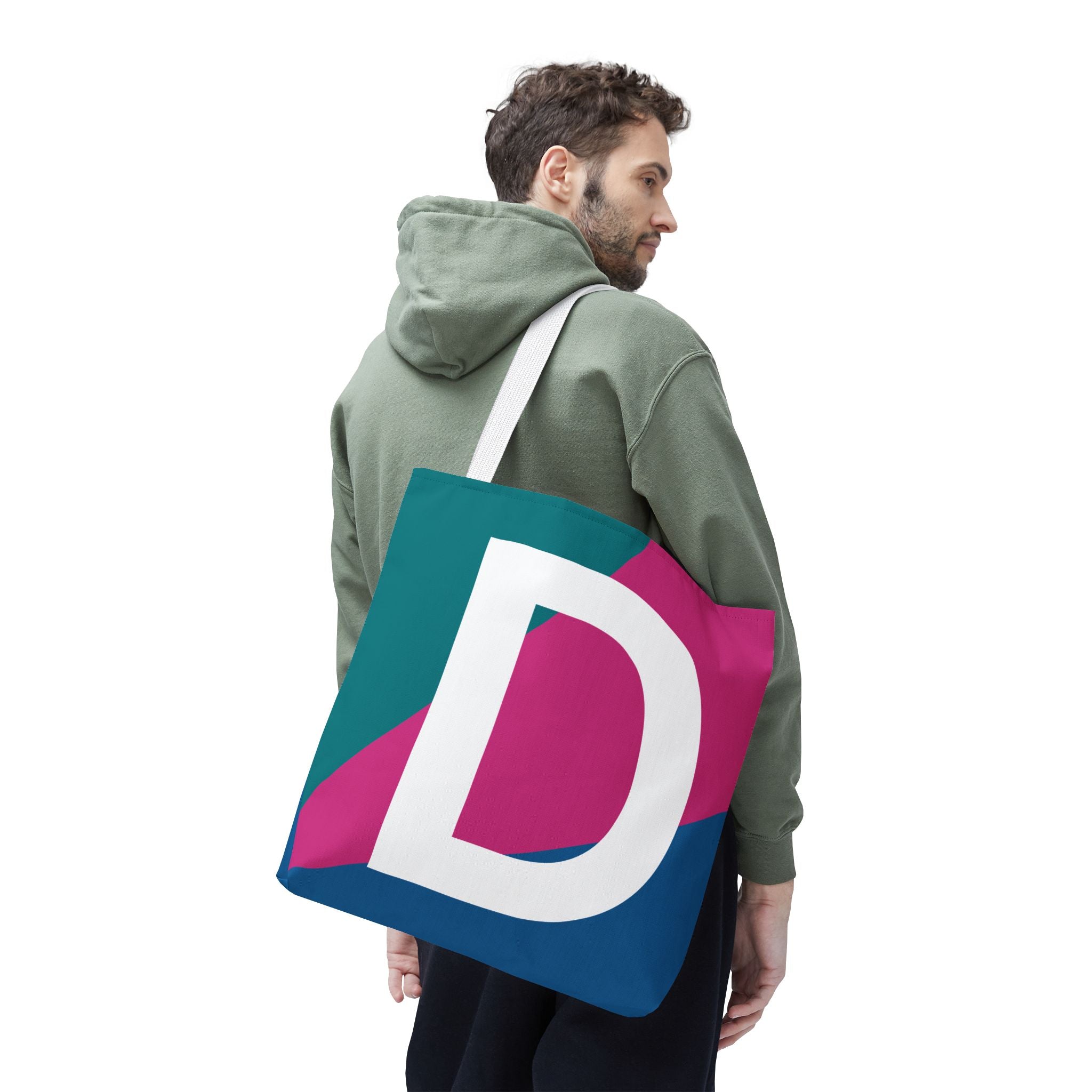 Monogram 'D' Colorblock Tote Bag — Personalized Initial D Shoulder Tote