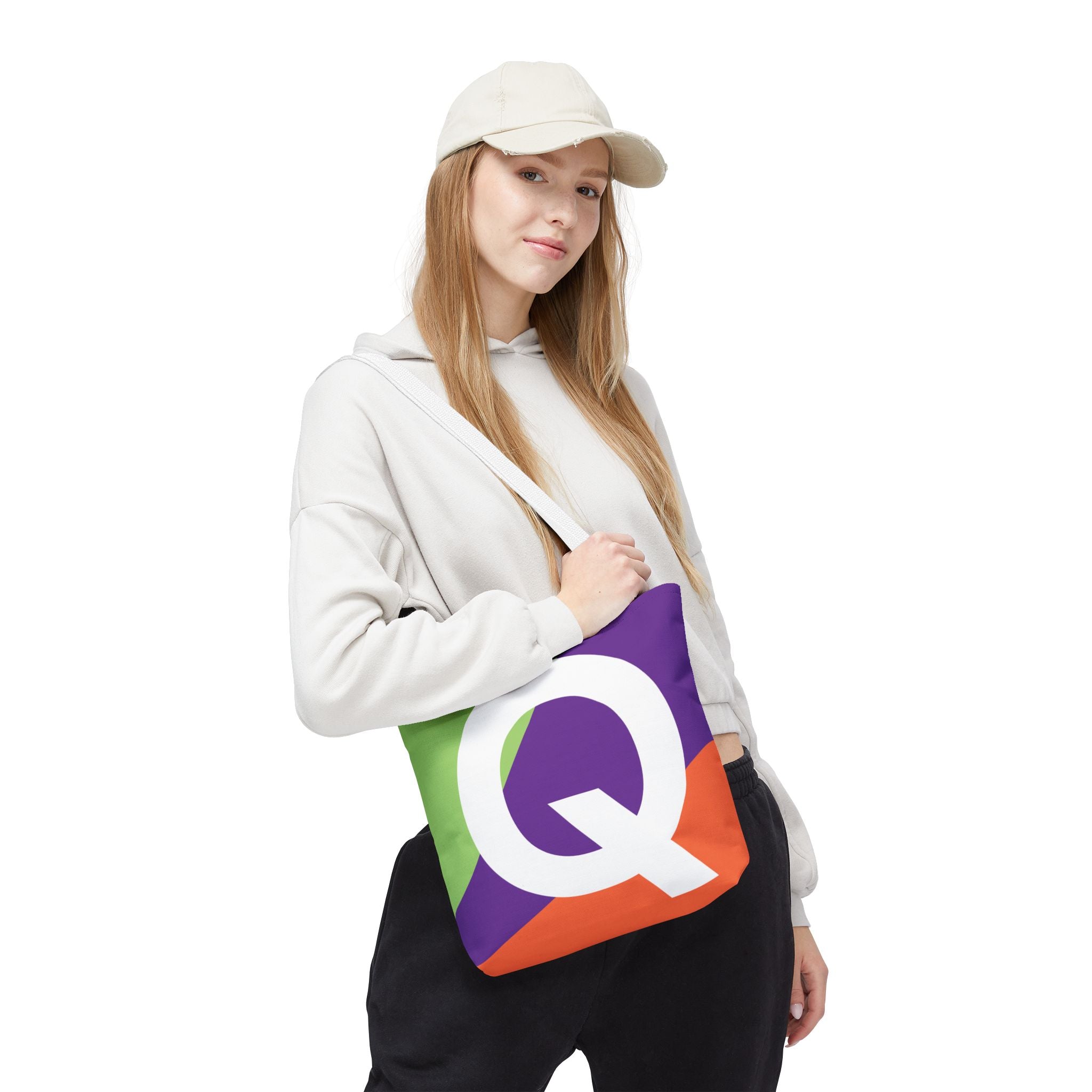 Monogram 'Q' Colorblock Tote Bag — Personalized Initial Q Shoulder Tote